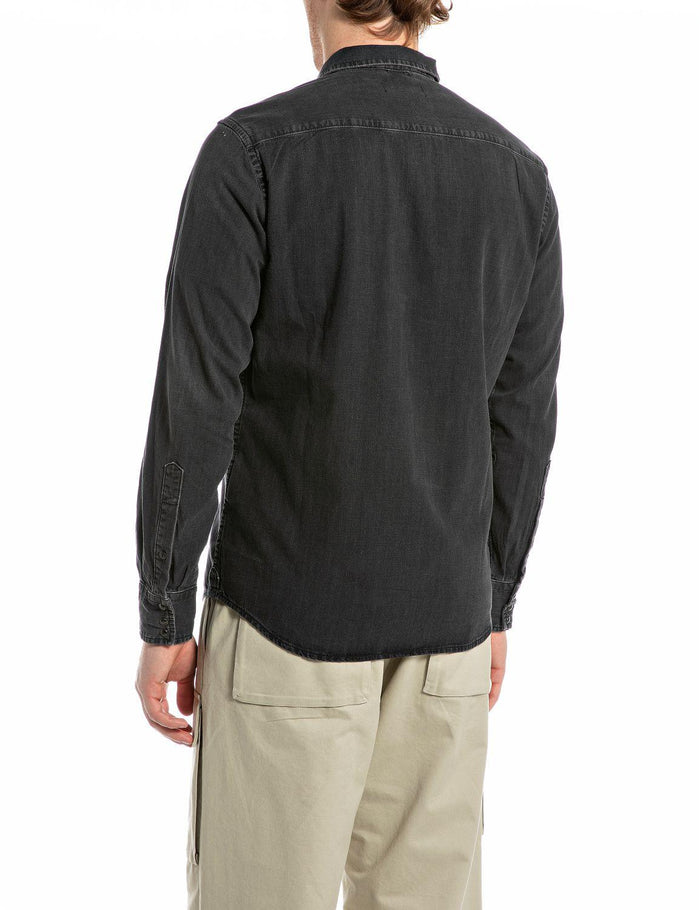 camicia jeans bottoni clip a vista