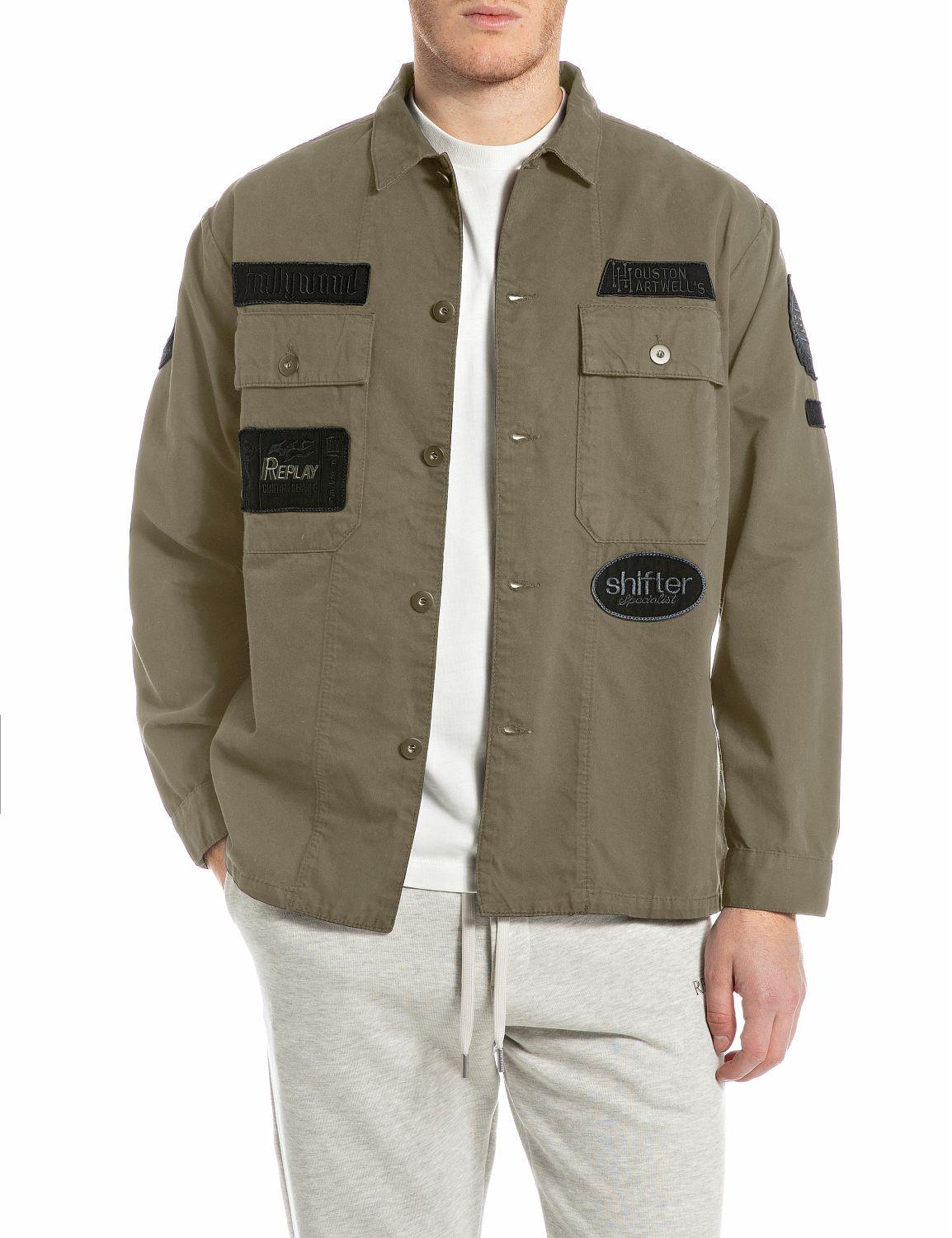 Giubbino militare due tasche applicate con pachwork verde uomo 