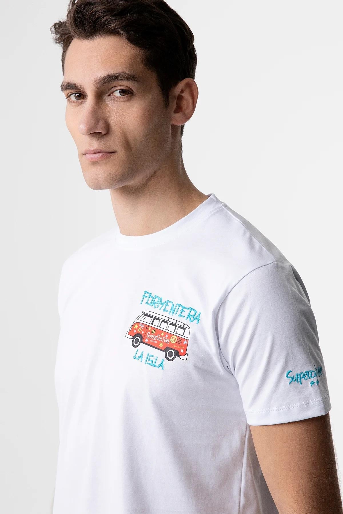 T-shirt con ricamo lato cuore formentera la isla bianco uomo 
