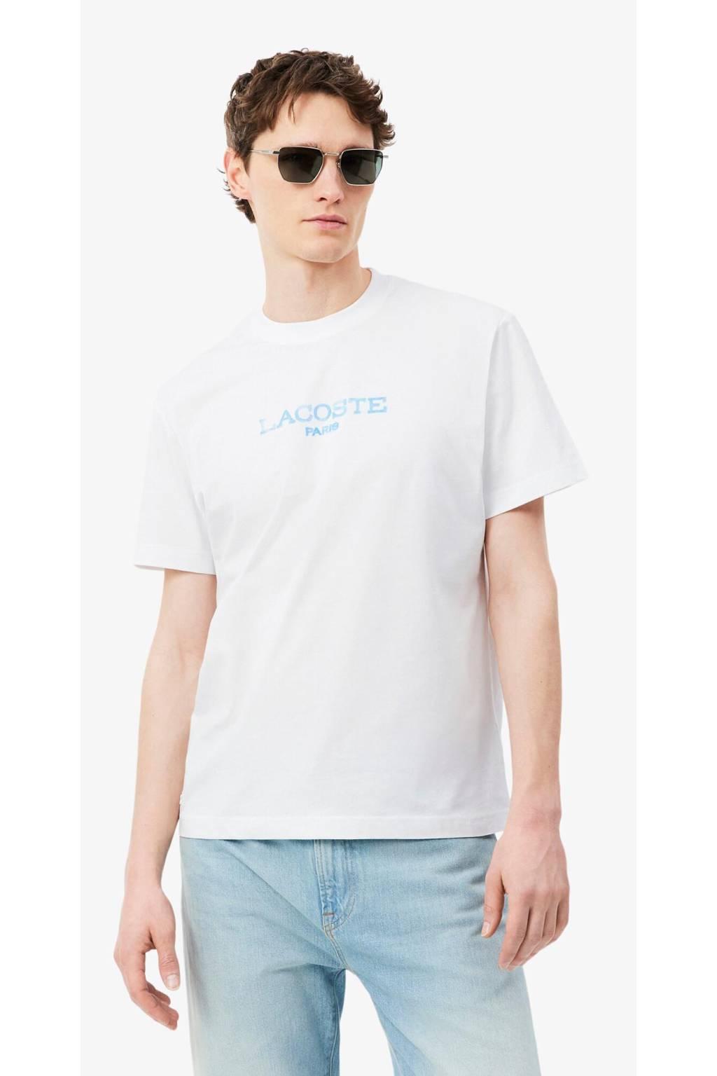 T-shirt a maniche corte in maglia di cotone biologico di peso medio stampa lacoste aquarelle in tecnica white uomo 