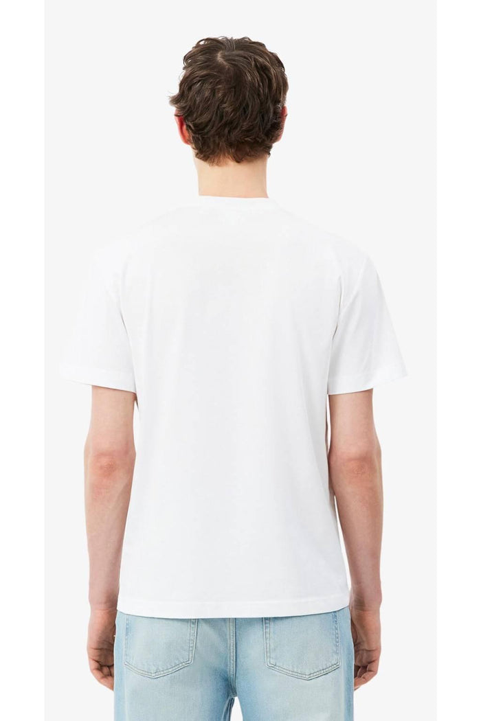 t-shirt a maniche corte in maglia di cotone biologico di peso medio. stampa lacoste aquarelle in tecnica