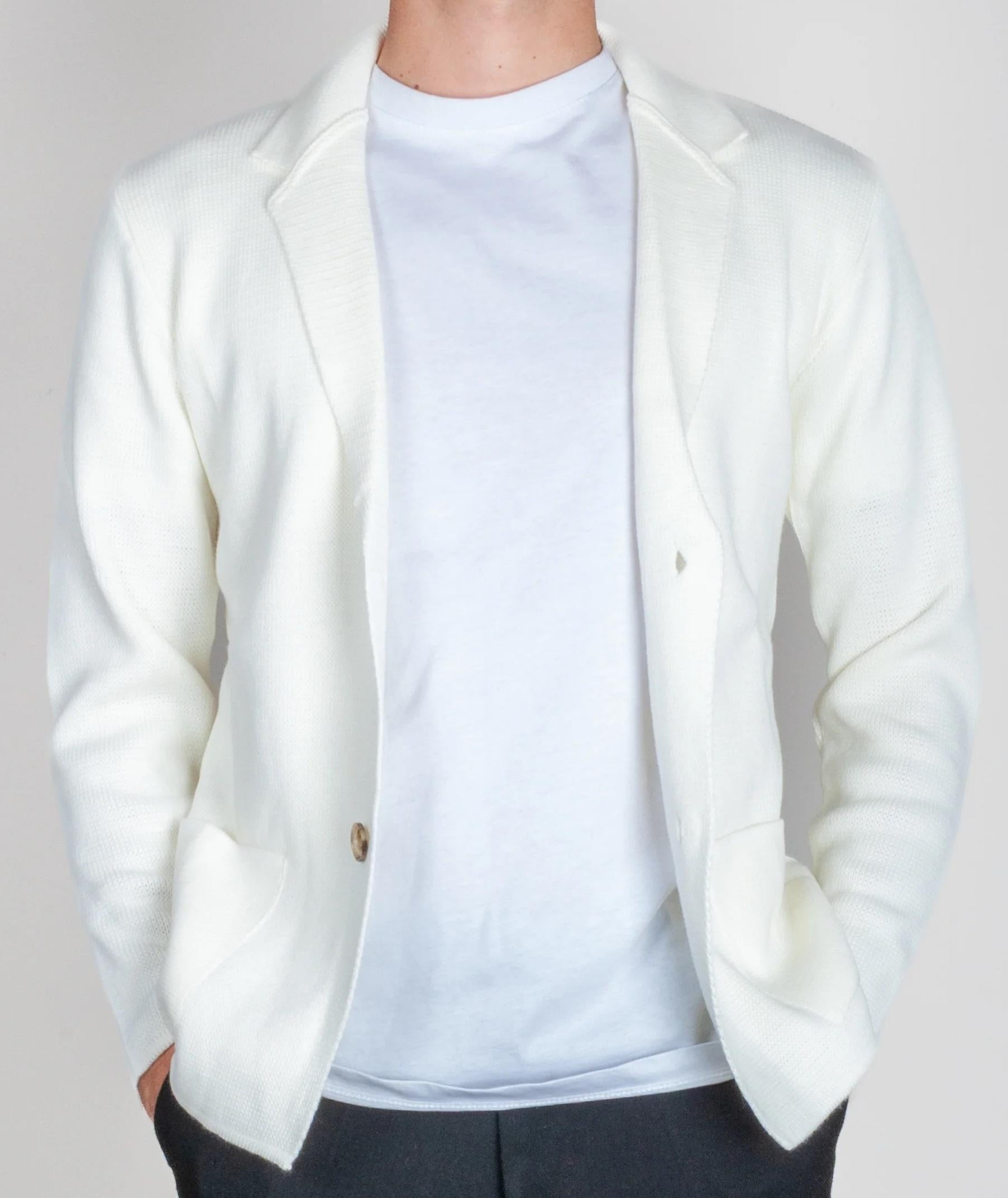 Giacca in maglia collo camicia beige uomo 