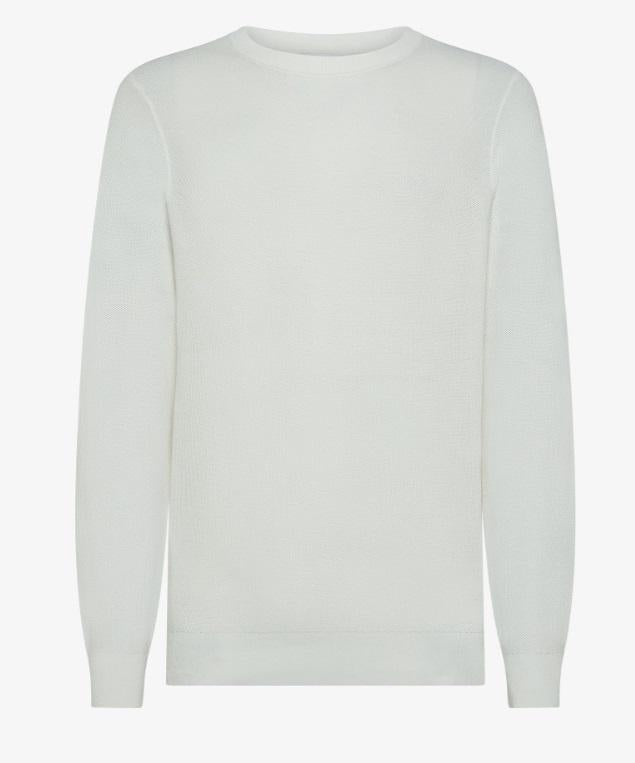 Art k35118: maglia in cotone manica lunga piquet, girocollo e bordi a costine bianco panna uomo 