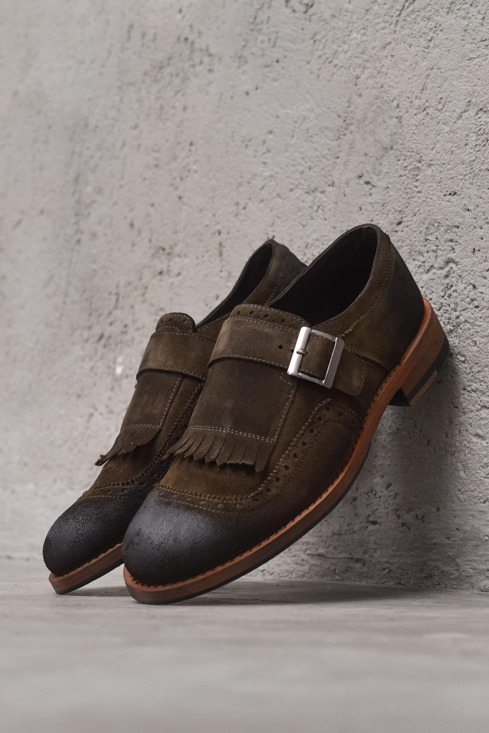 Scarpa bassa  fibbia frange suede  brown uomo 