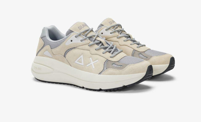 art. z35128: scarpe sneakers con suola alta in phylon e battistrada in gomma a rilievo, stile running, con chiusura lacci in cotone e fodera in micro