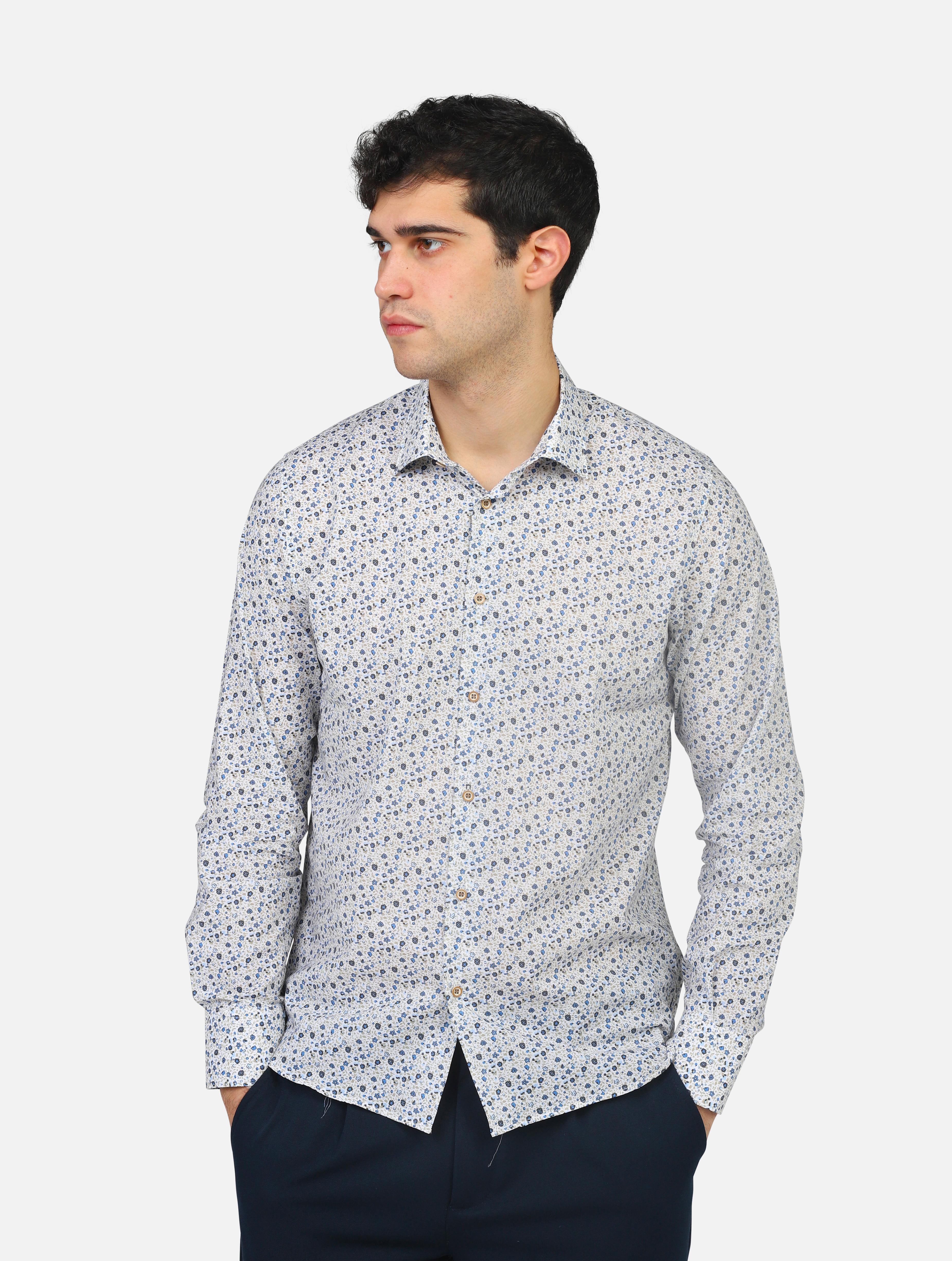 Camicia private label  beige-blu uomo 