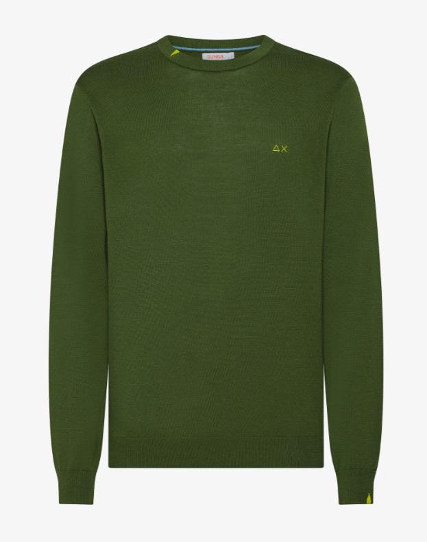 Art k35101: maglia in cotone con ricamo a contrasto su collo e polso; maniche lunghe verde scuro uomo 