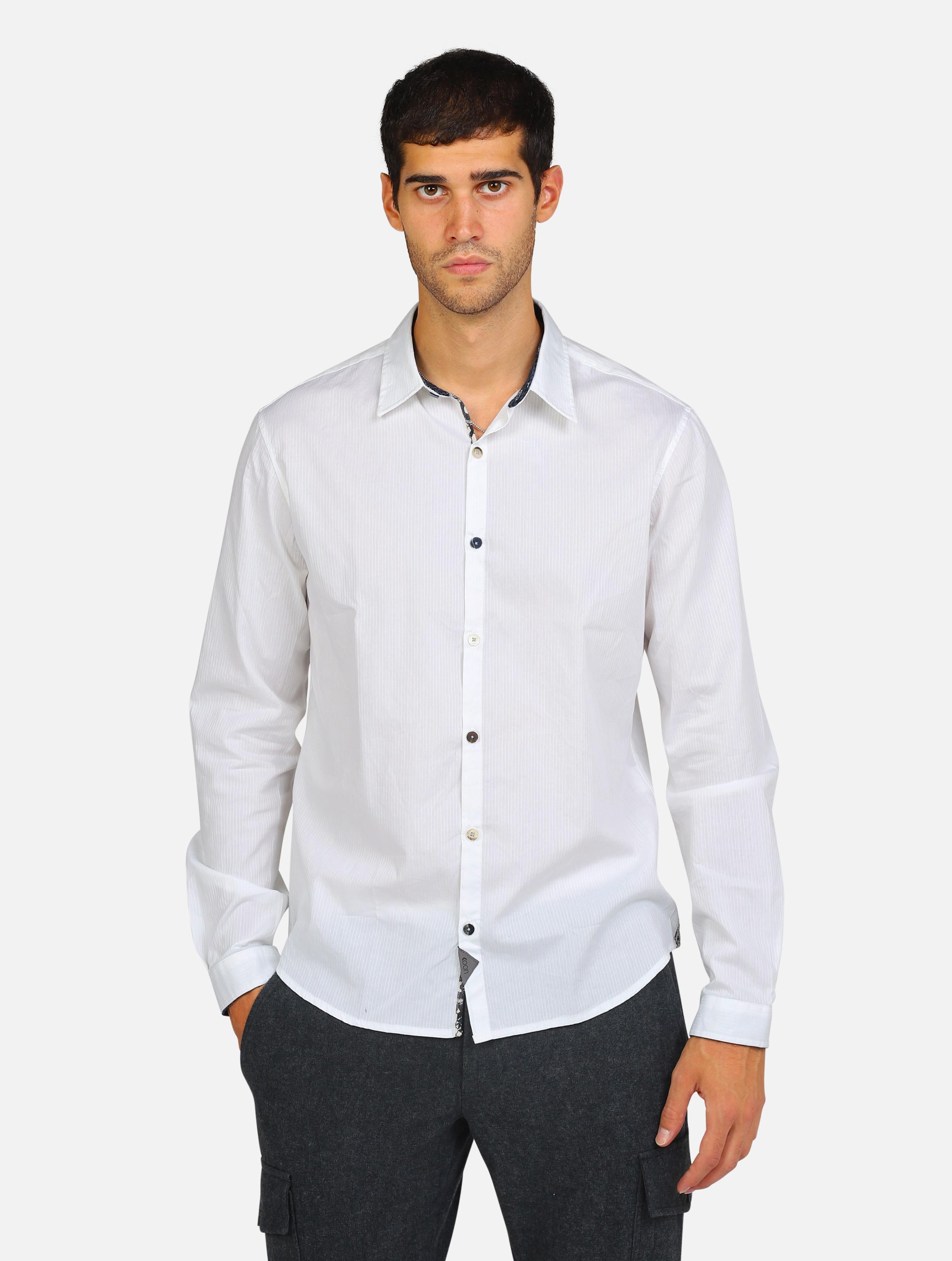 Camicia tessuto operato inserti fantasia bianco uomo 