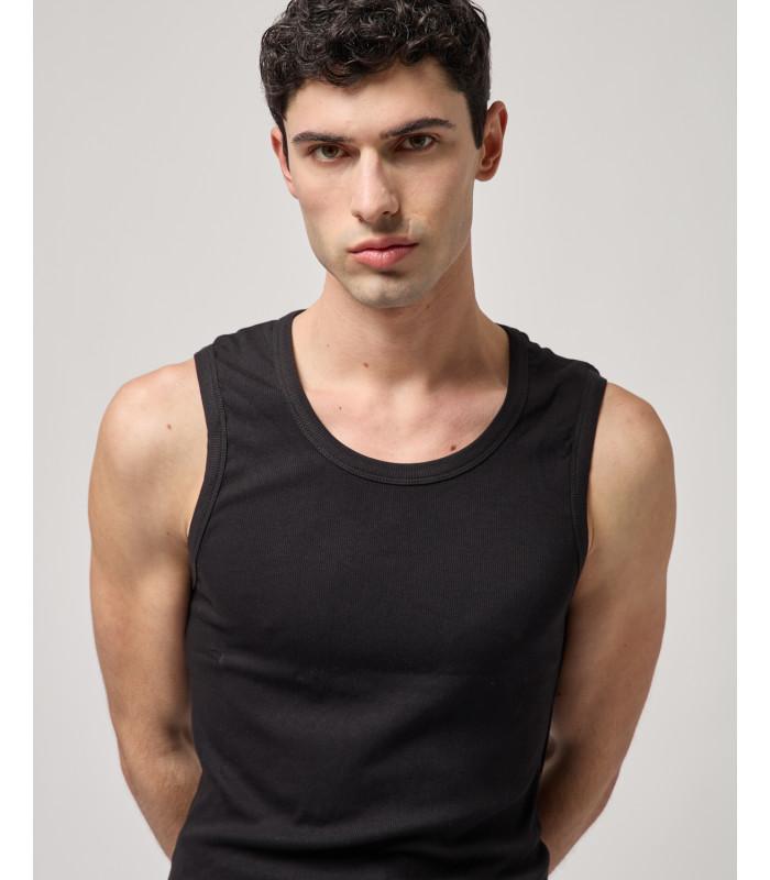 Canottiera a coste<br->canottiera aderente in tessuto stretch nero uomo 