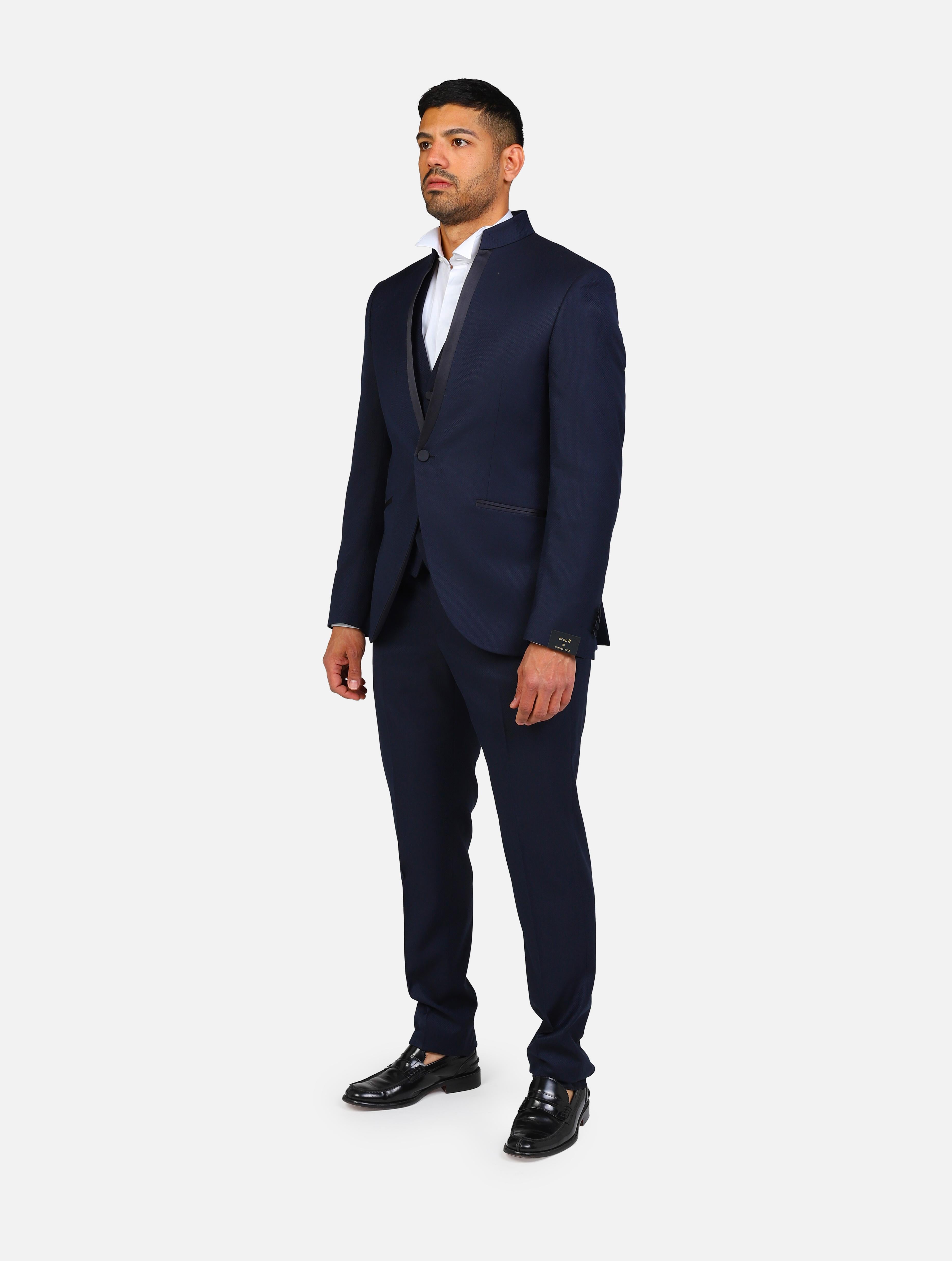 Art 3830arw3358: abito con collo coreano, gilet chiusura bottoni e pantalone blu uomo 