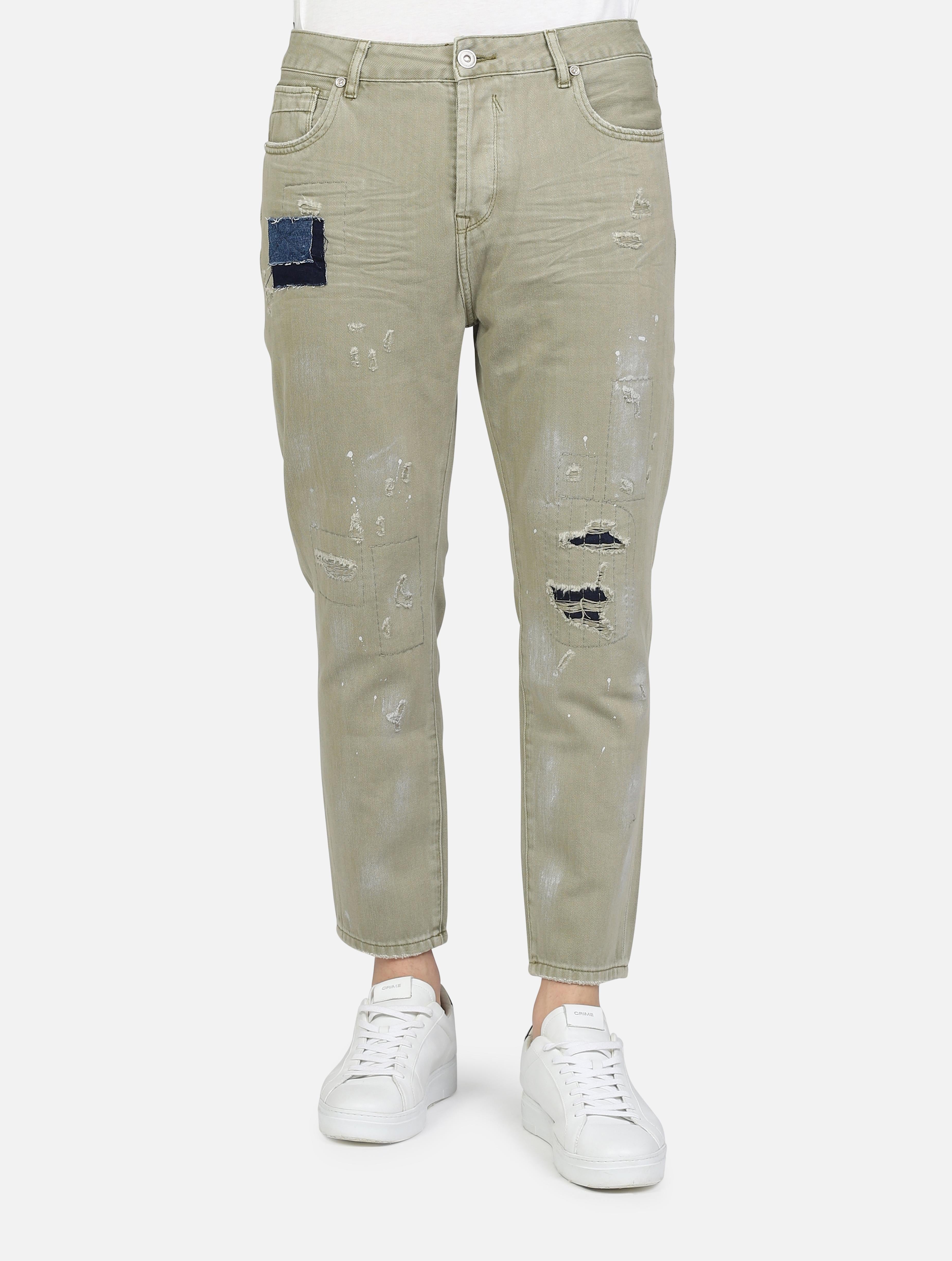 Art gl189f: jeans con rotture, abrasioni e toppe mike95 carrot fit salvia uomo 