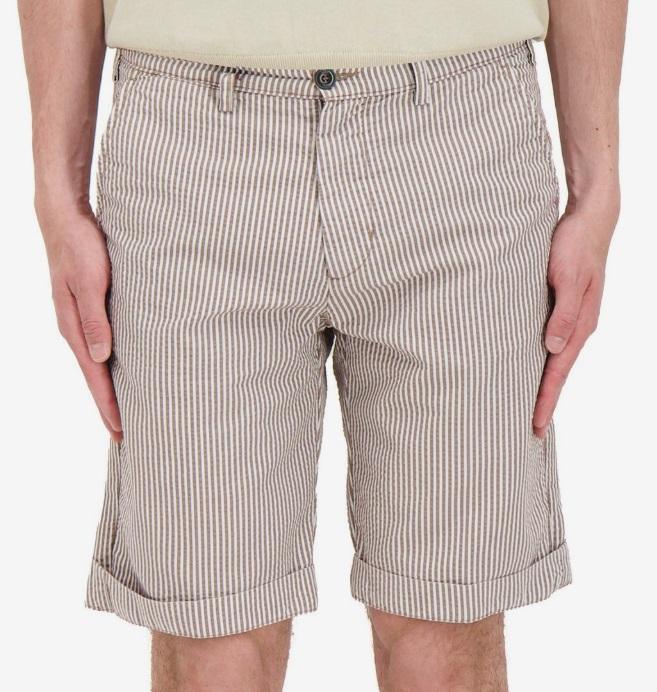 Bermuda chino basic regular fit  riga marrone bianco uomo 