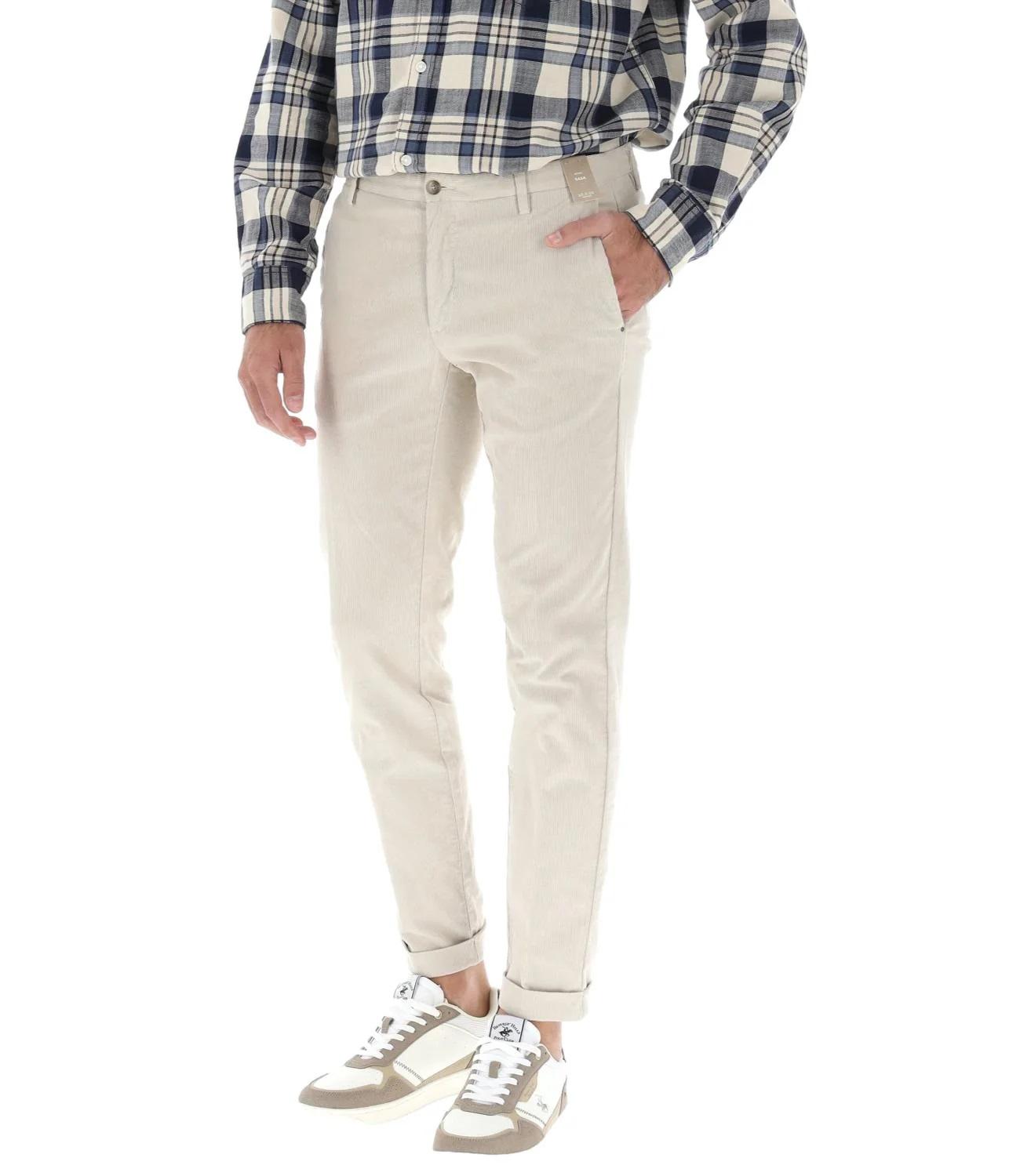 Pantalone in velluto tasche a taglio panna uomo 