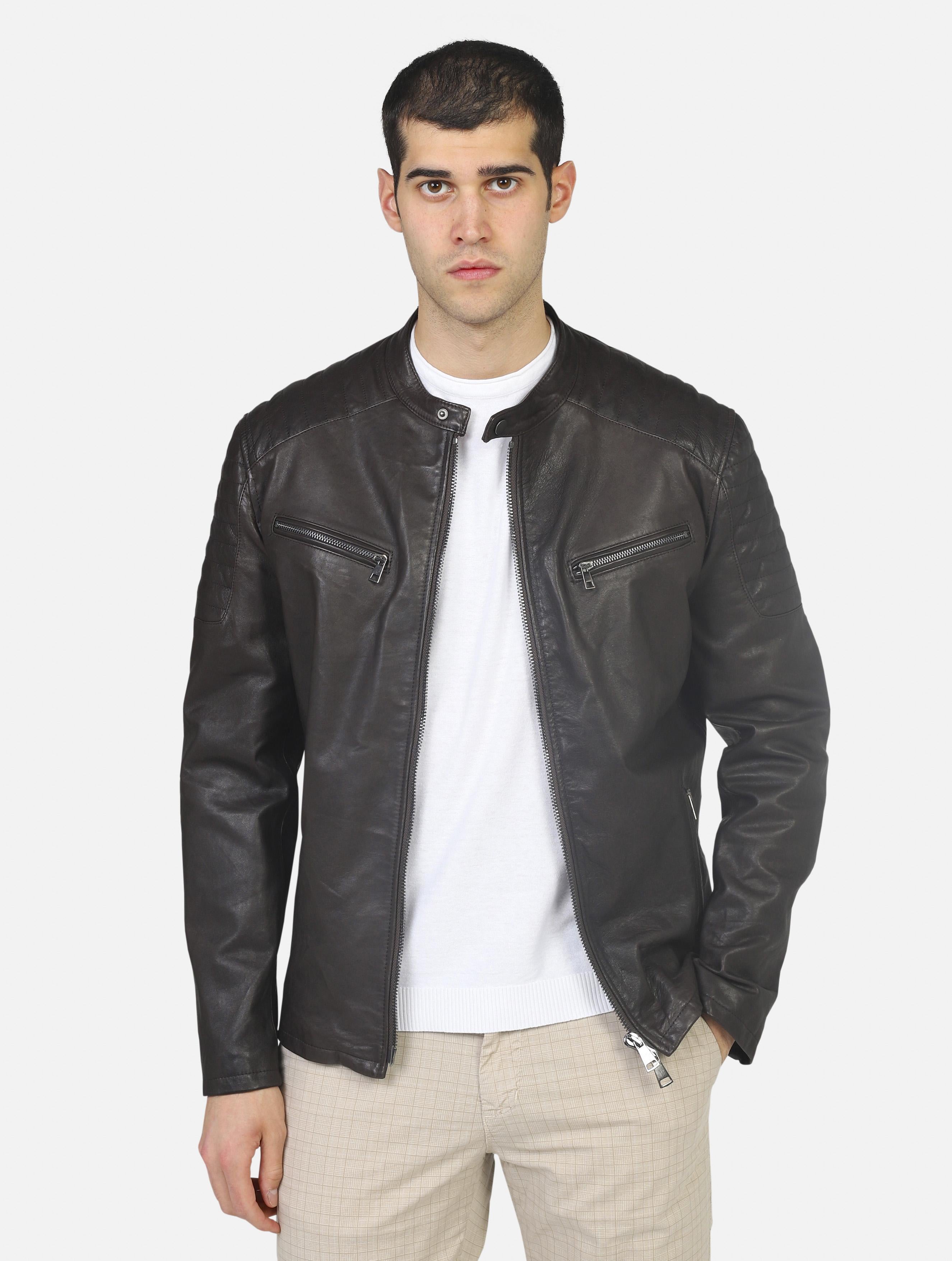 Art 1825 pelle nappa: biker in vera pelle brown uomo 