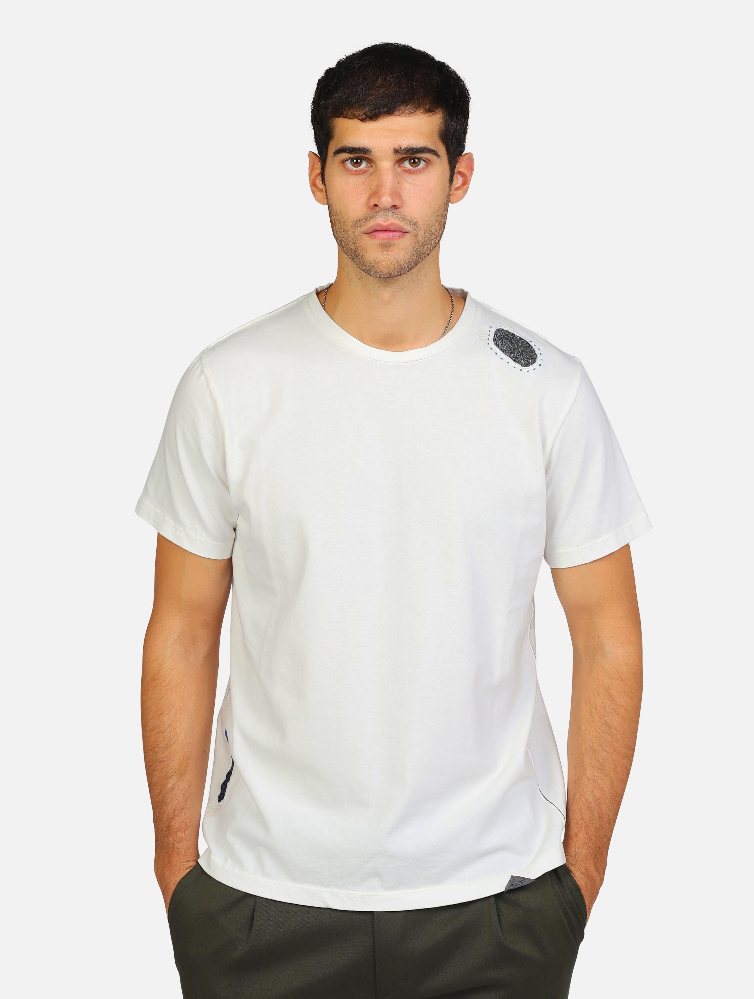 T-shirt taglio vivo ribattitura a contrasto bianco uomo 
