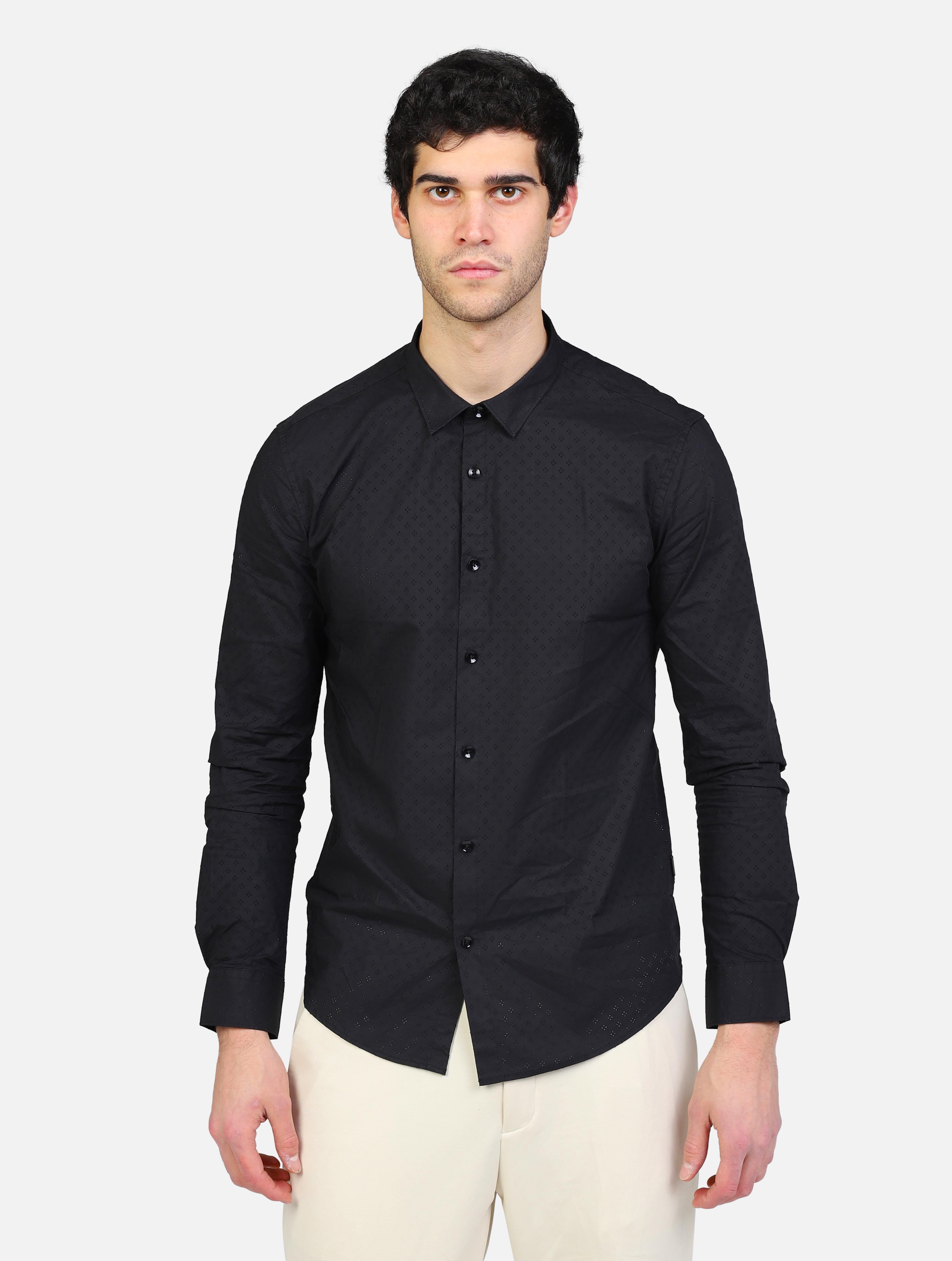 Art gl111da: camicia collo piccolo con tessuto perforato nero uomo 