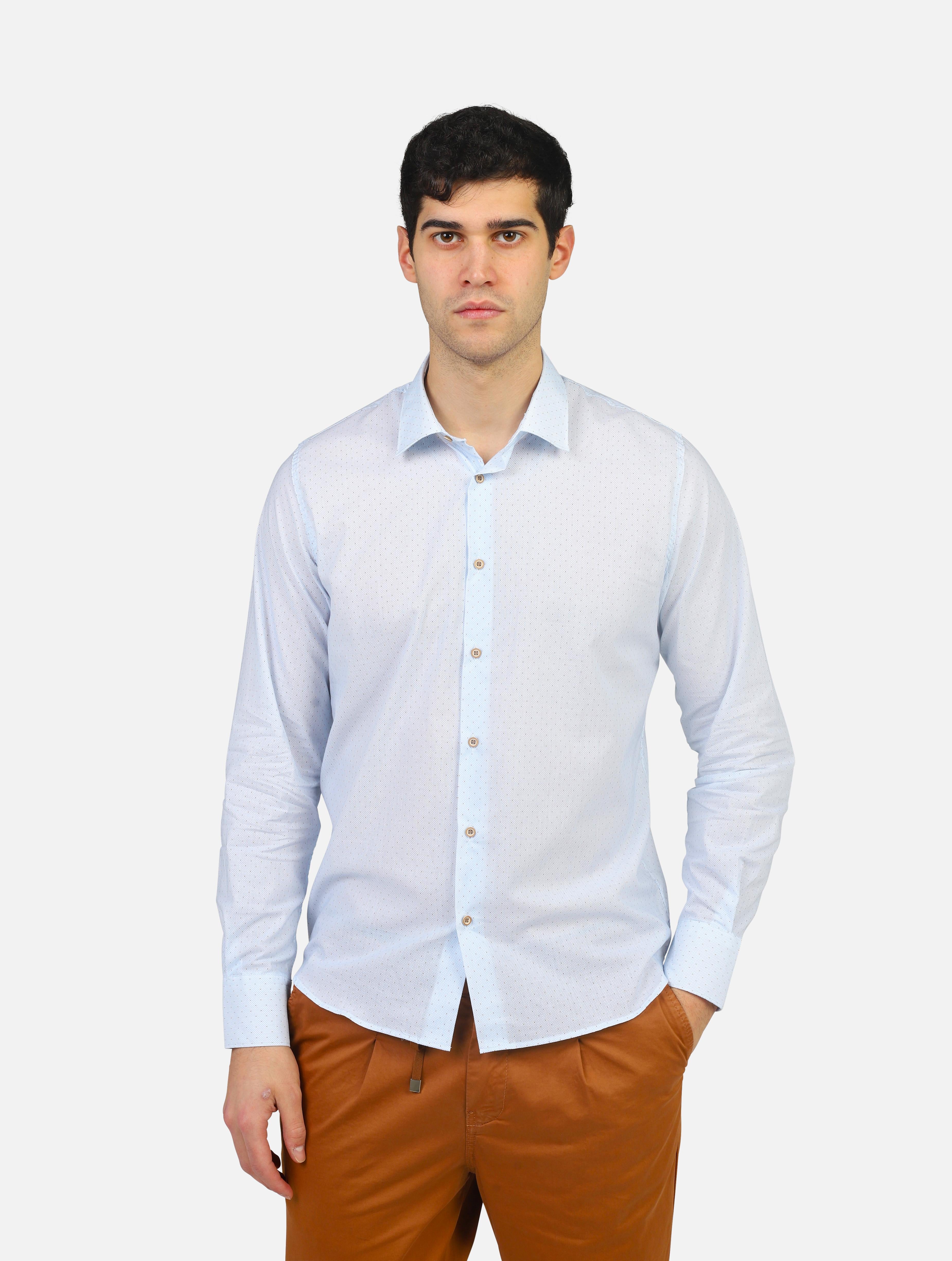 Camicia private label  celeste-brown uomo 