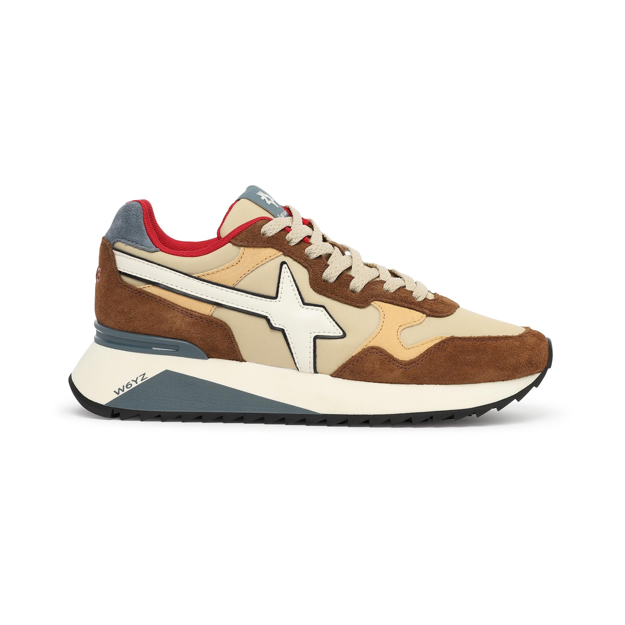 Sneakers in pelle e tessuto tecnico beige brown uomo 