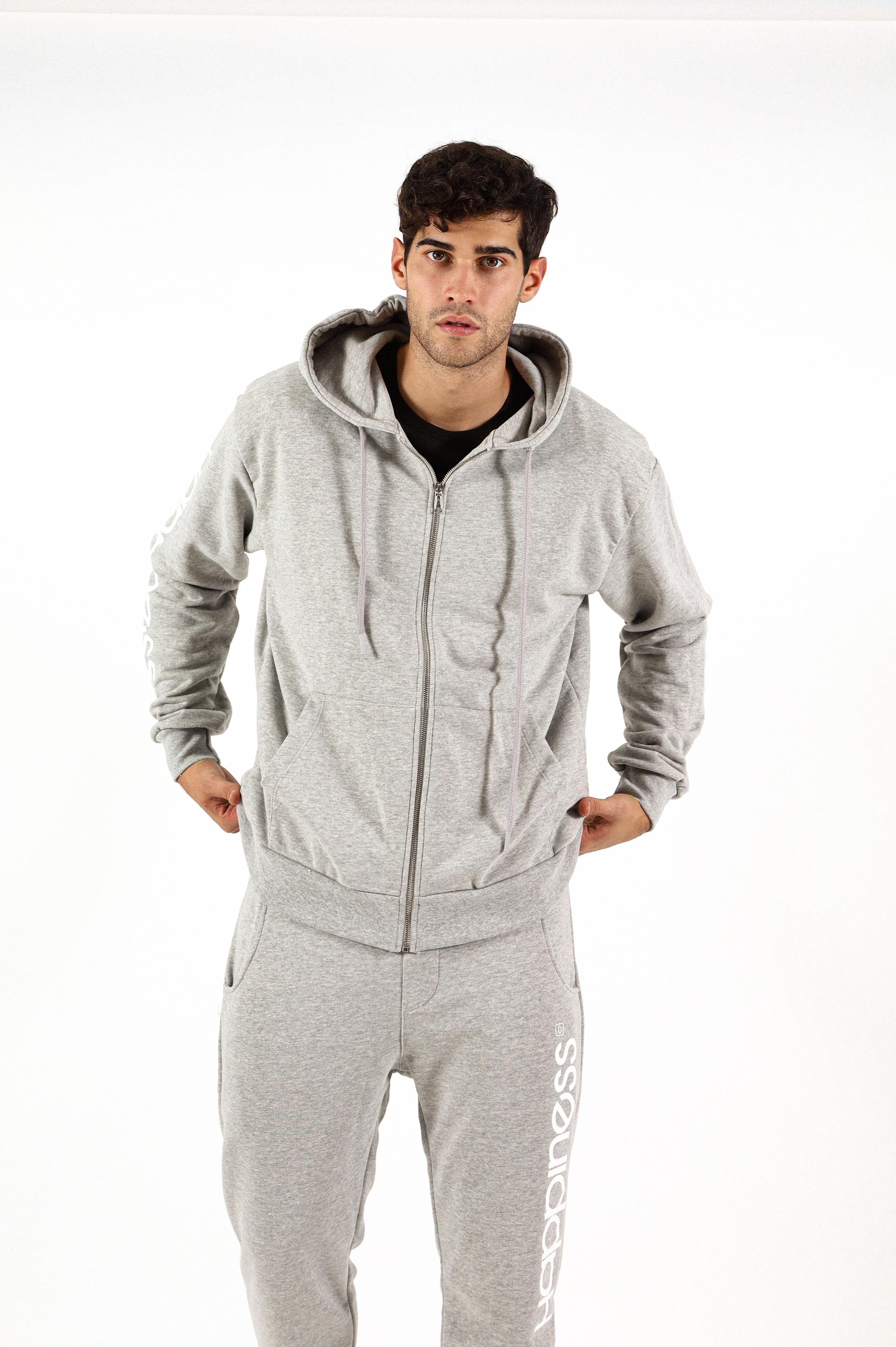 Felpa zip con cappuccio e stampa logo sul braccio -  H HAPPYZIPGREY MELANGE