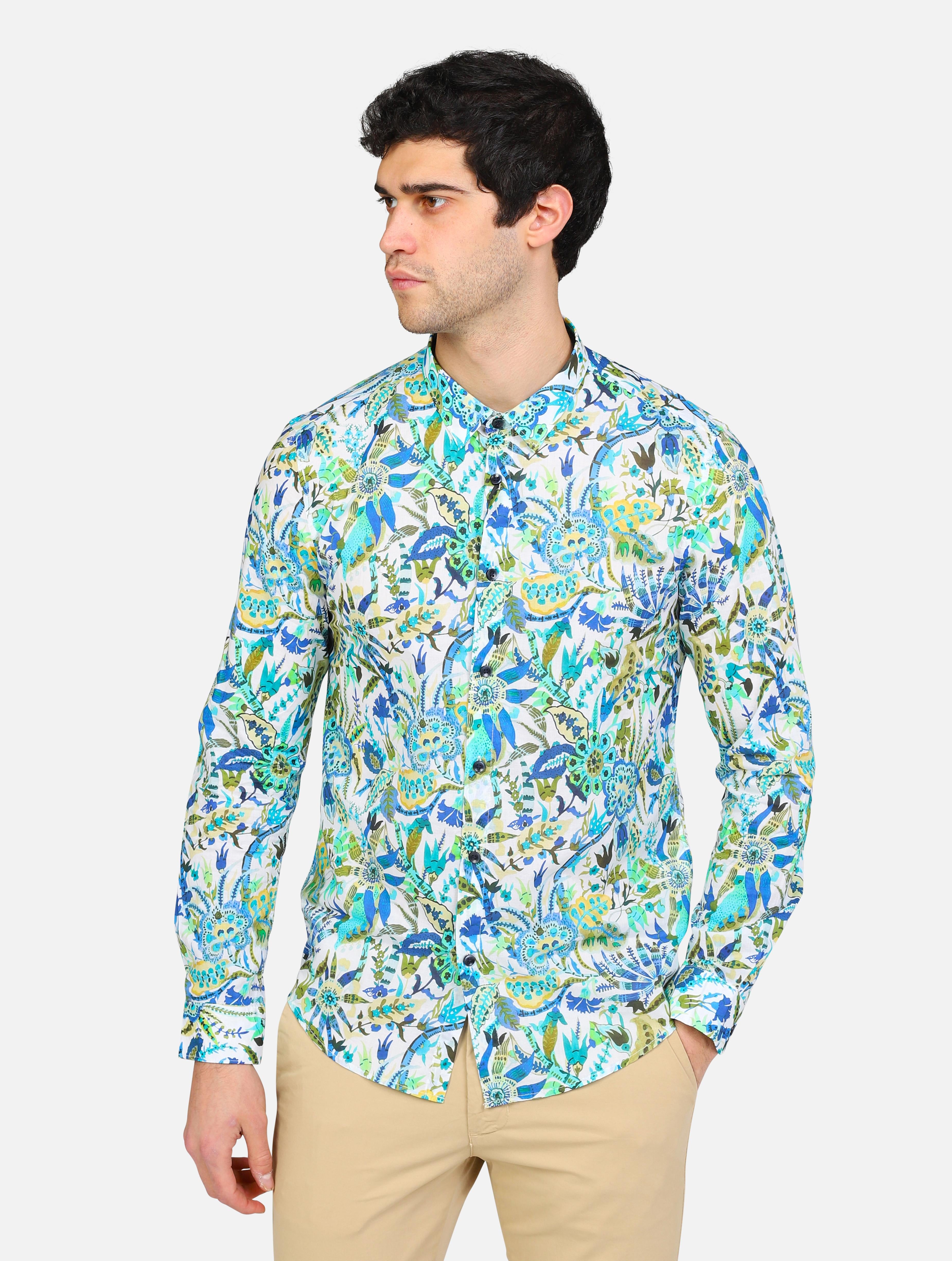 Art gl117da: camicia collo piccolo con fantasia azzurro uomo 