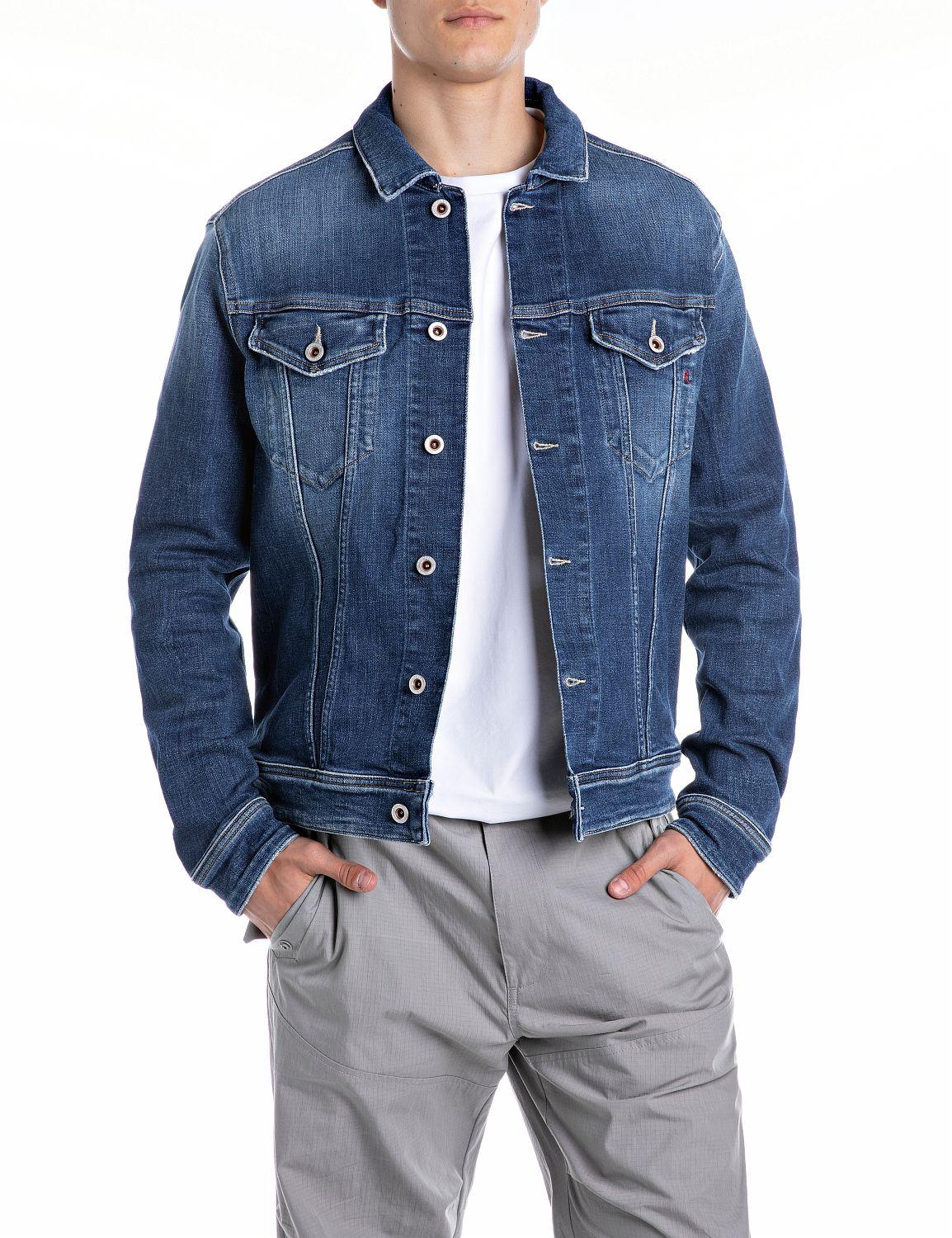 Art mv842j: giubbotto in jeans con chiusura a bottoni e taschini anteriori con chiusura a bottoni, con effetto slavato denim uomo 