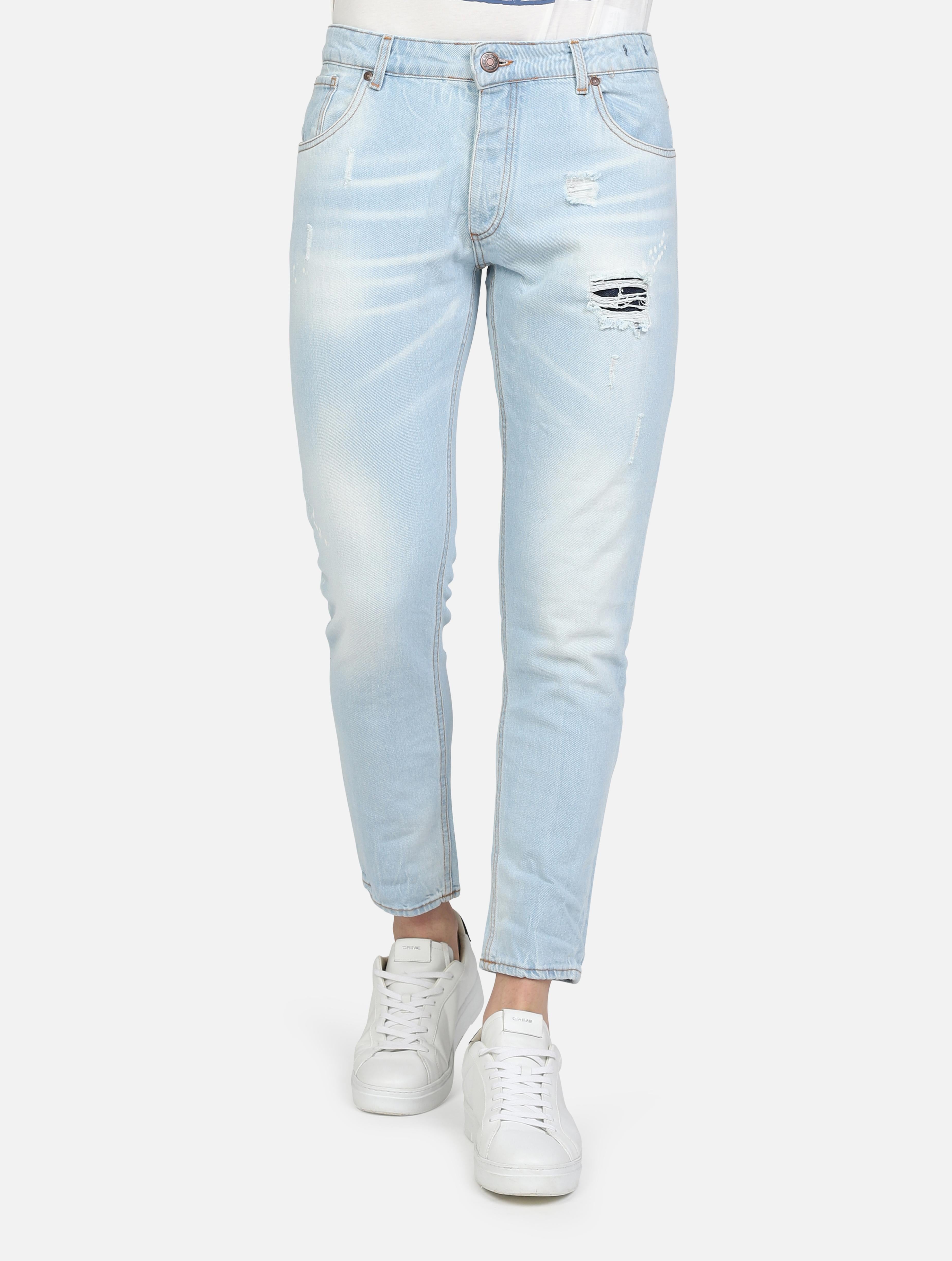 Art boston sand jbs23: jeans con rotture, abrasioni e strappi denim chiaro uomo 