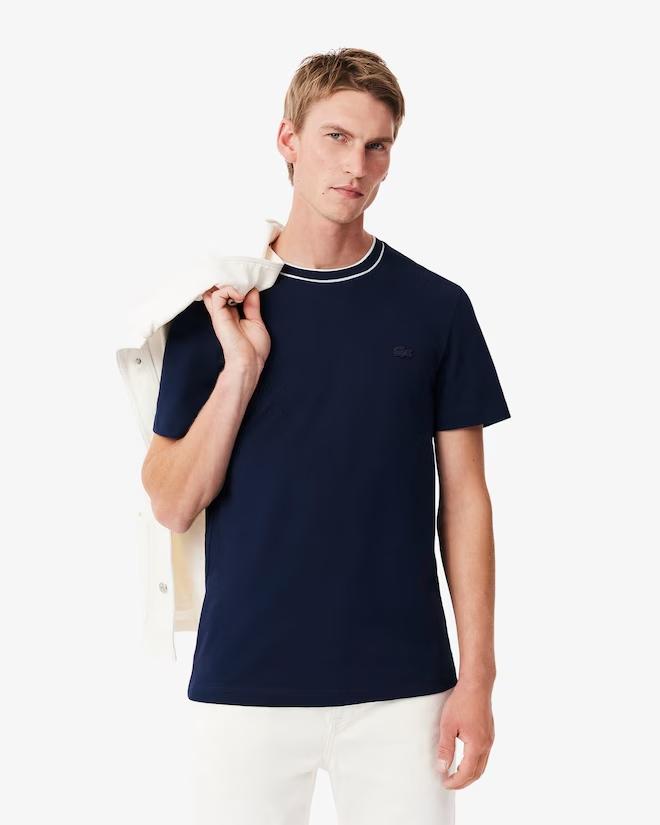 Art th8174: t-shirt girocollo con contrasto di colore sul colletto blue marine uomo 