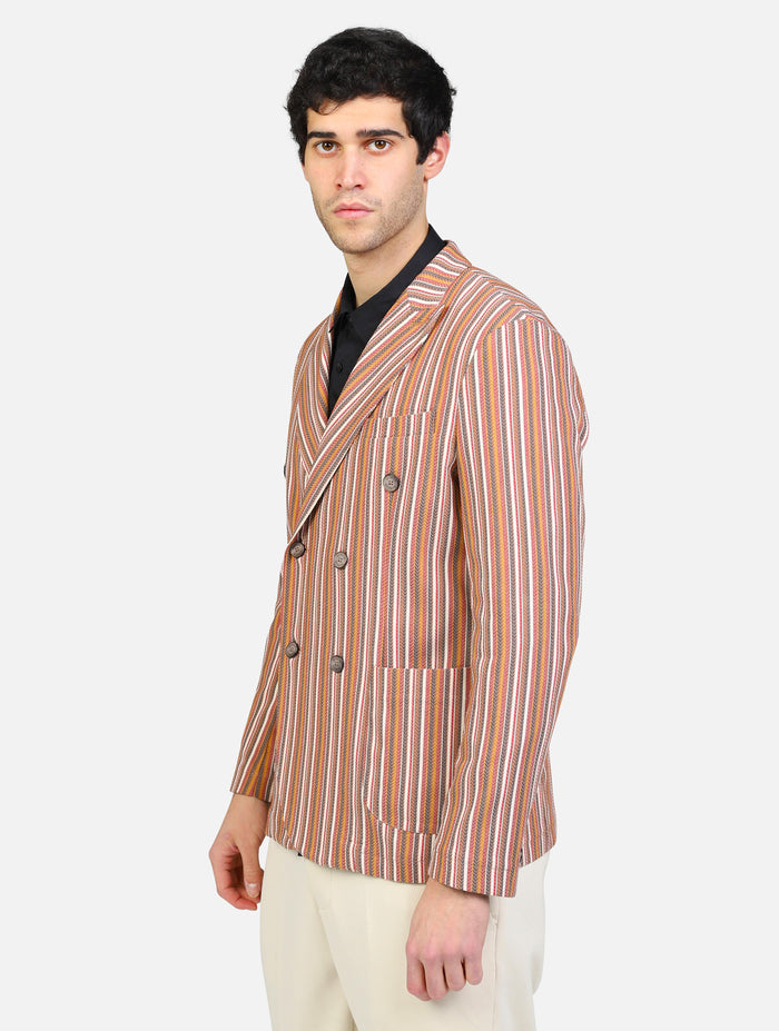 giacca doppio petto con fantasia a righe verticali, doppia tasca e taschino