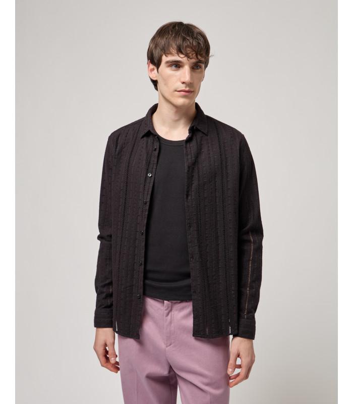 camicia ricamata con colletto a punte