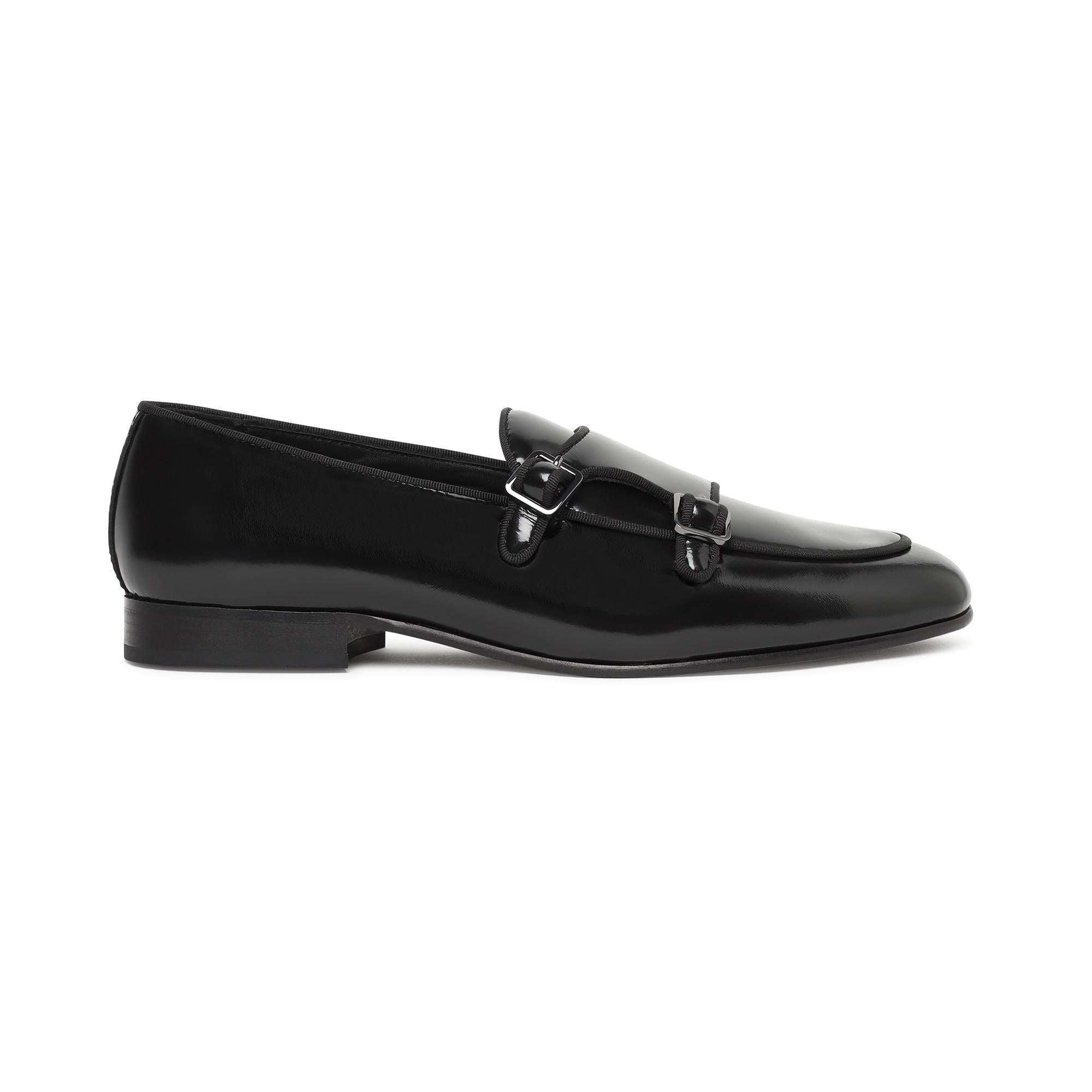 Art 3830q503: scarpe con chiusura a fibbia in pura pelle bovina nero uomo 