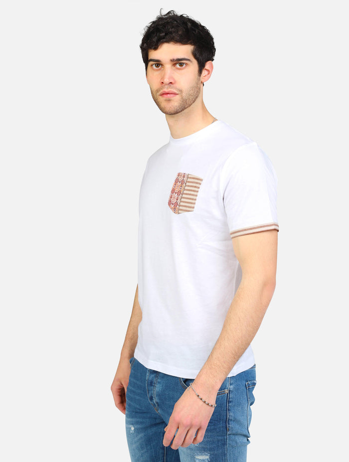 art. mk891042: t-shirt manica corta jersey con inserti in lino