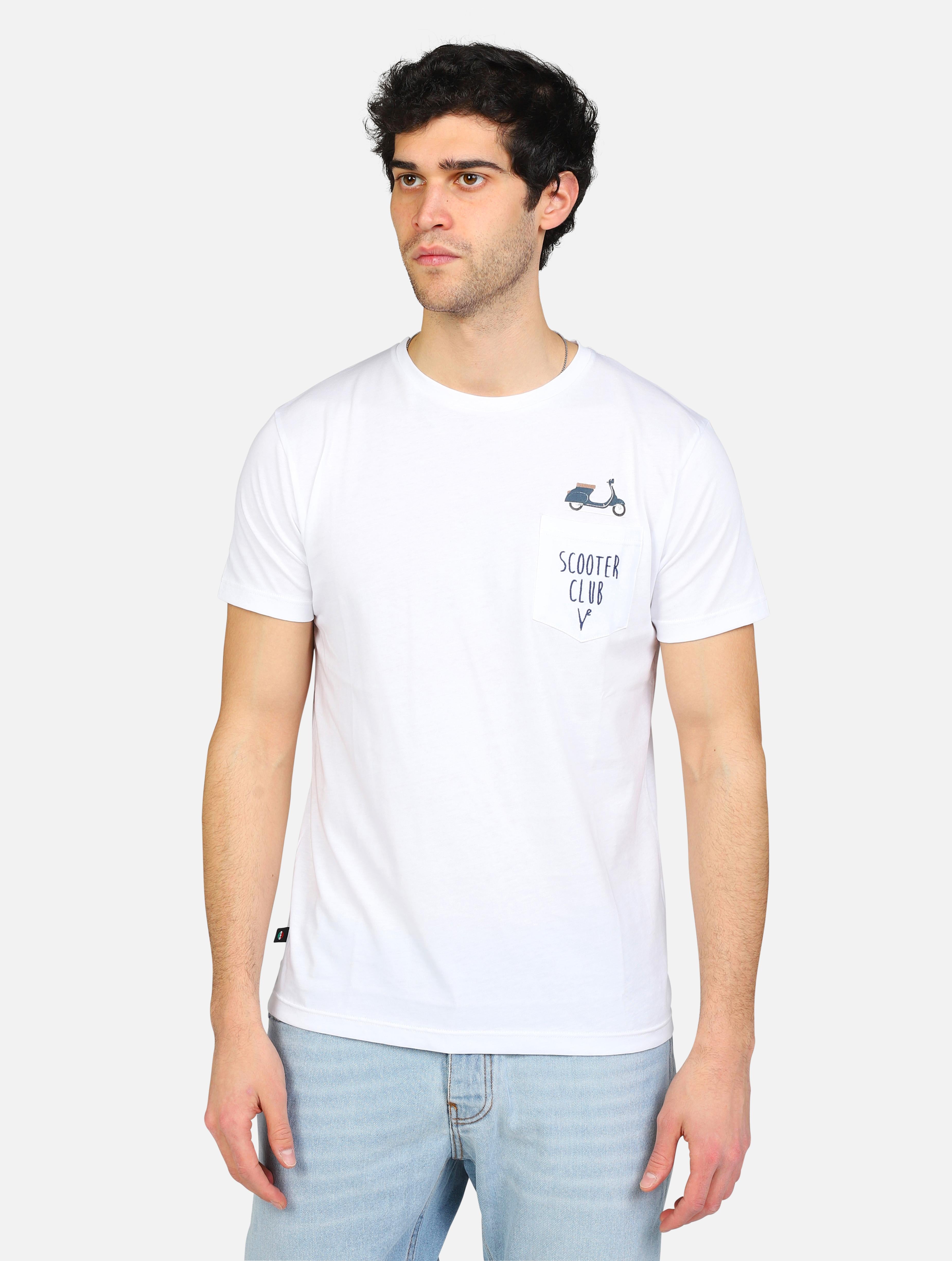 Art tubisco: t-shirt con piccolo disegno scooter e scritta sul taschino bianco uomo 