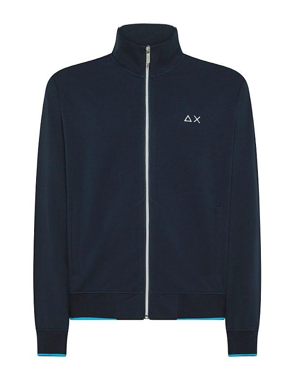 art. f35111: felpa track zip small stripes in piquet, collo alto, polsi e fondo con bordi a contrasto, chiusura zip e tasche sui lati