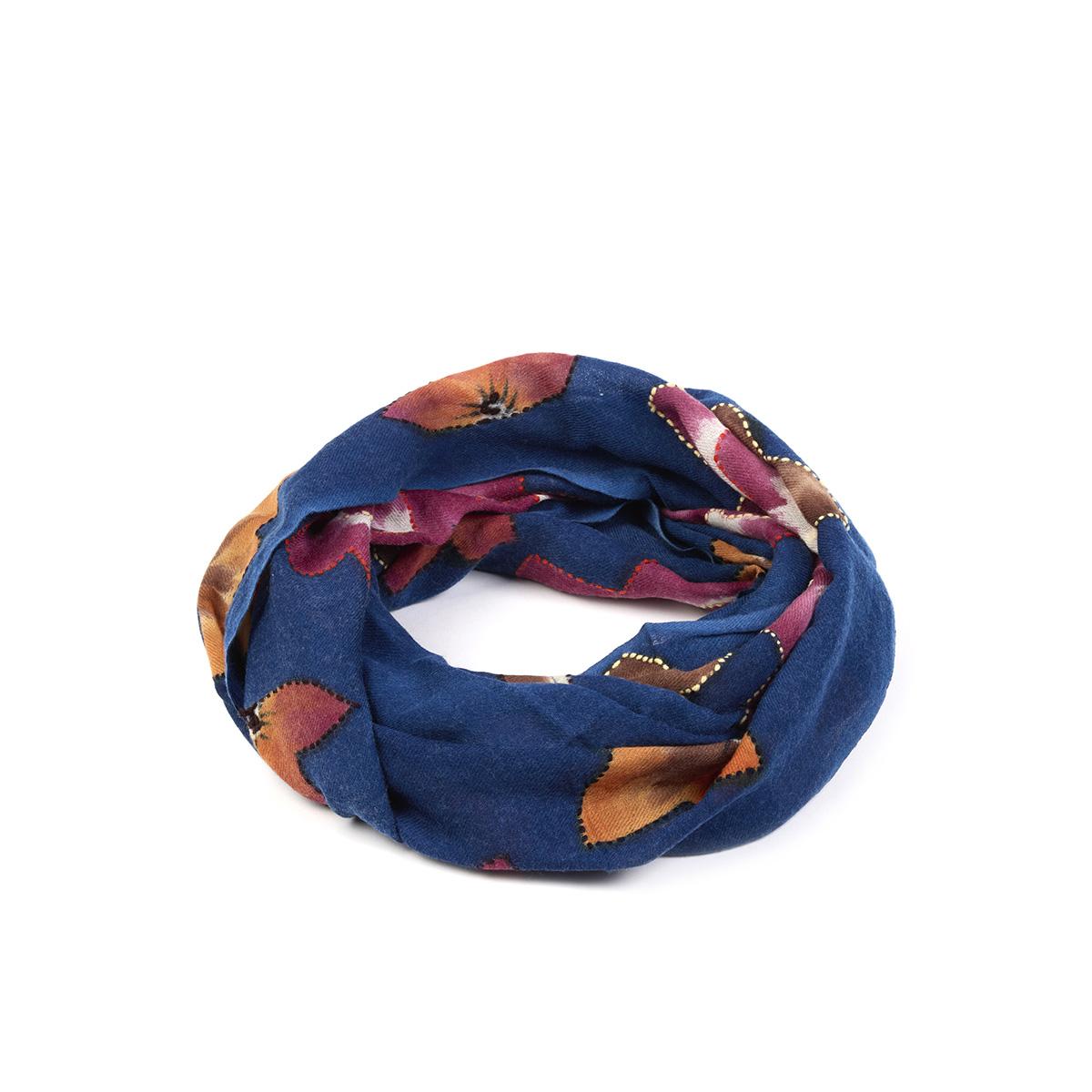 Orizzonte sciarpa ricamata in pura lana vergine blu uomo 