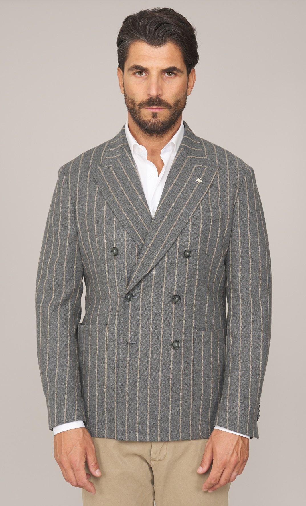 giacca tessuto gessato doppio petto con tasche applicate