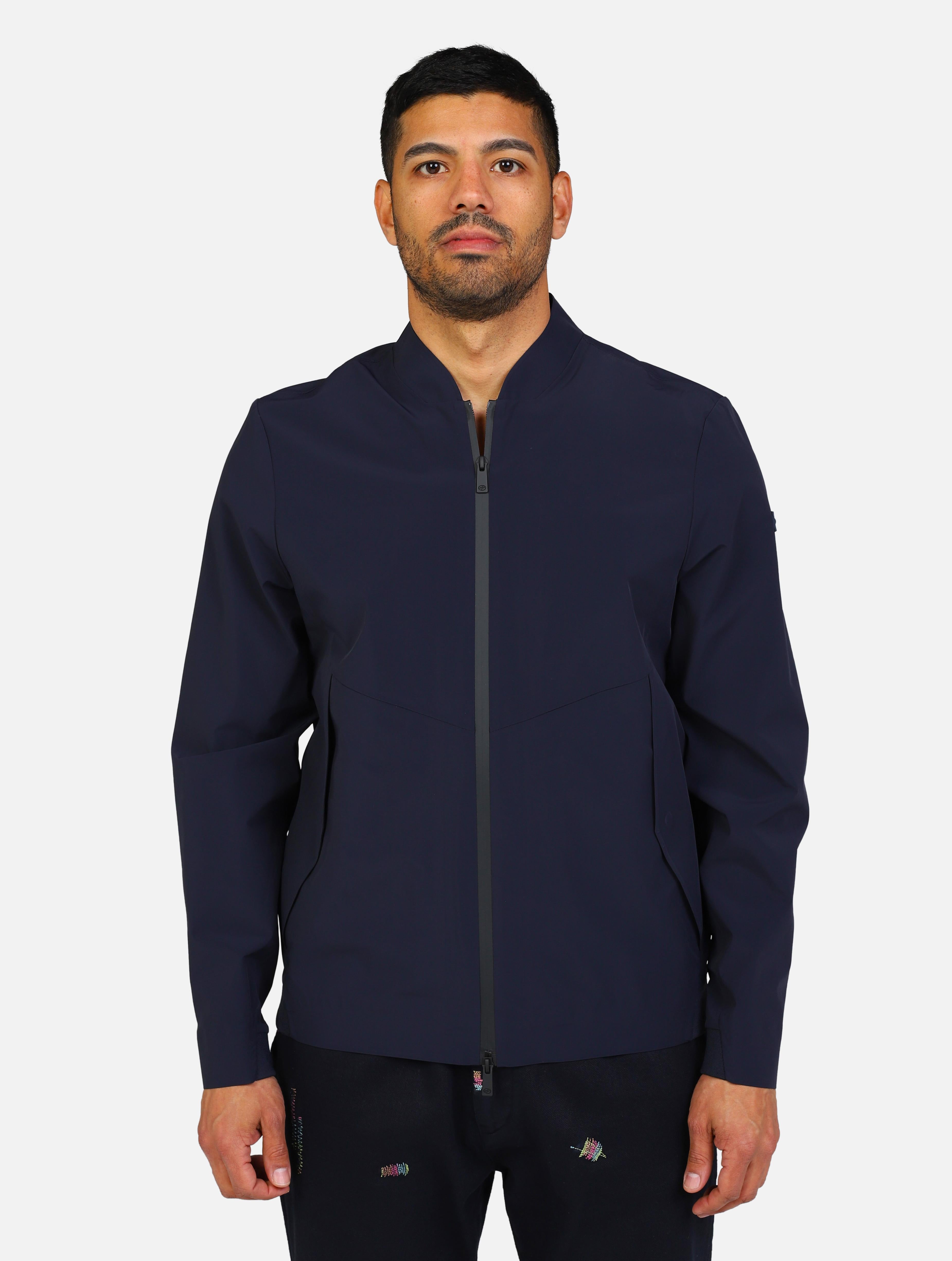 Art ja-re mark-ss25: giubbino in tessuto tecnico leggero e traspirante, chiusura zip e tasche a taglio blu navy uomo 