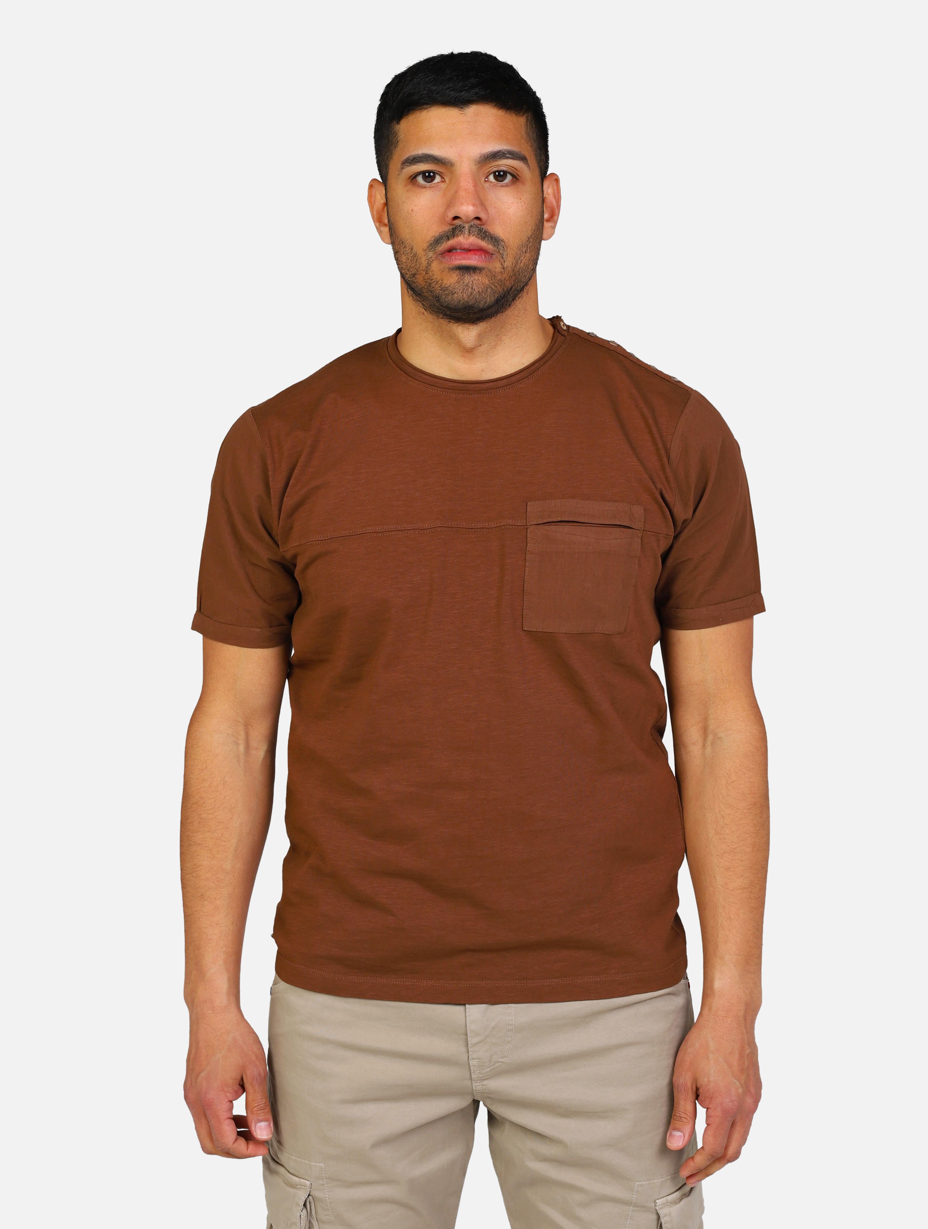 Art mk891023: t-shirt girocollo mezza manica jersey fiammato tinto capo tabacco uomo 
