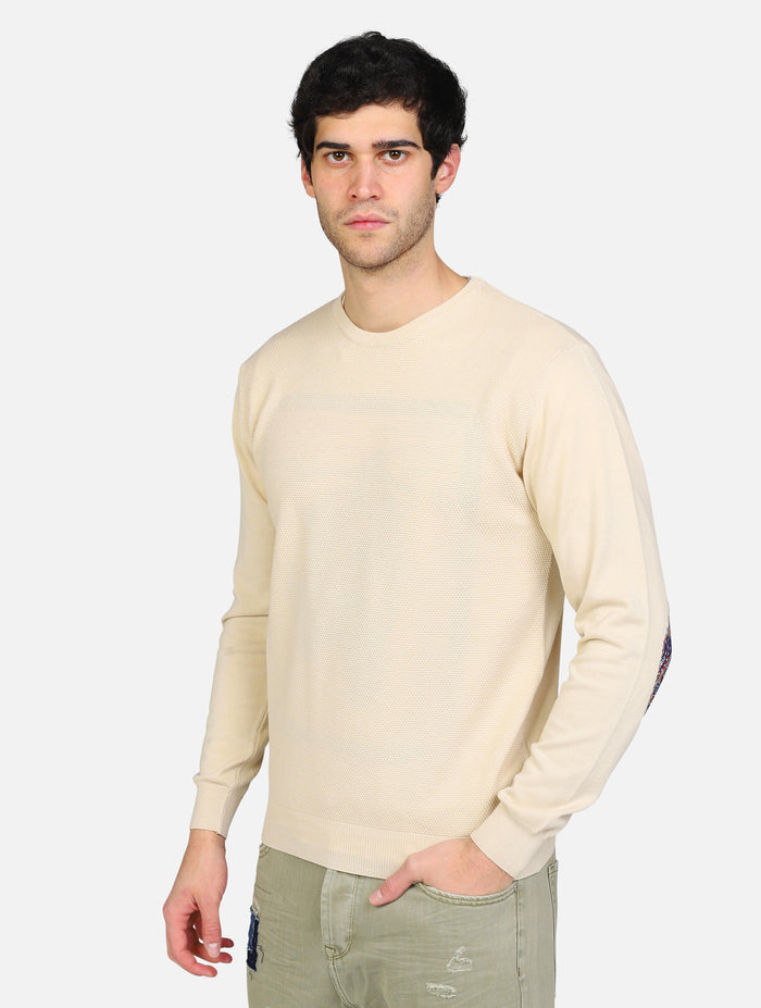 art. mapucorissabtt7: maglione puro cotone punto riso con toppe