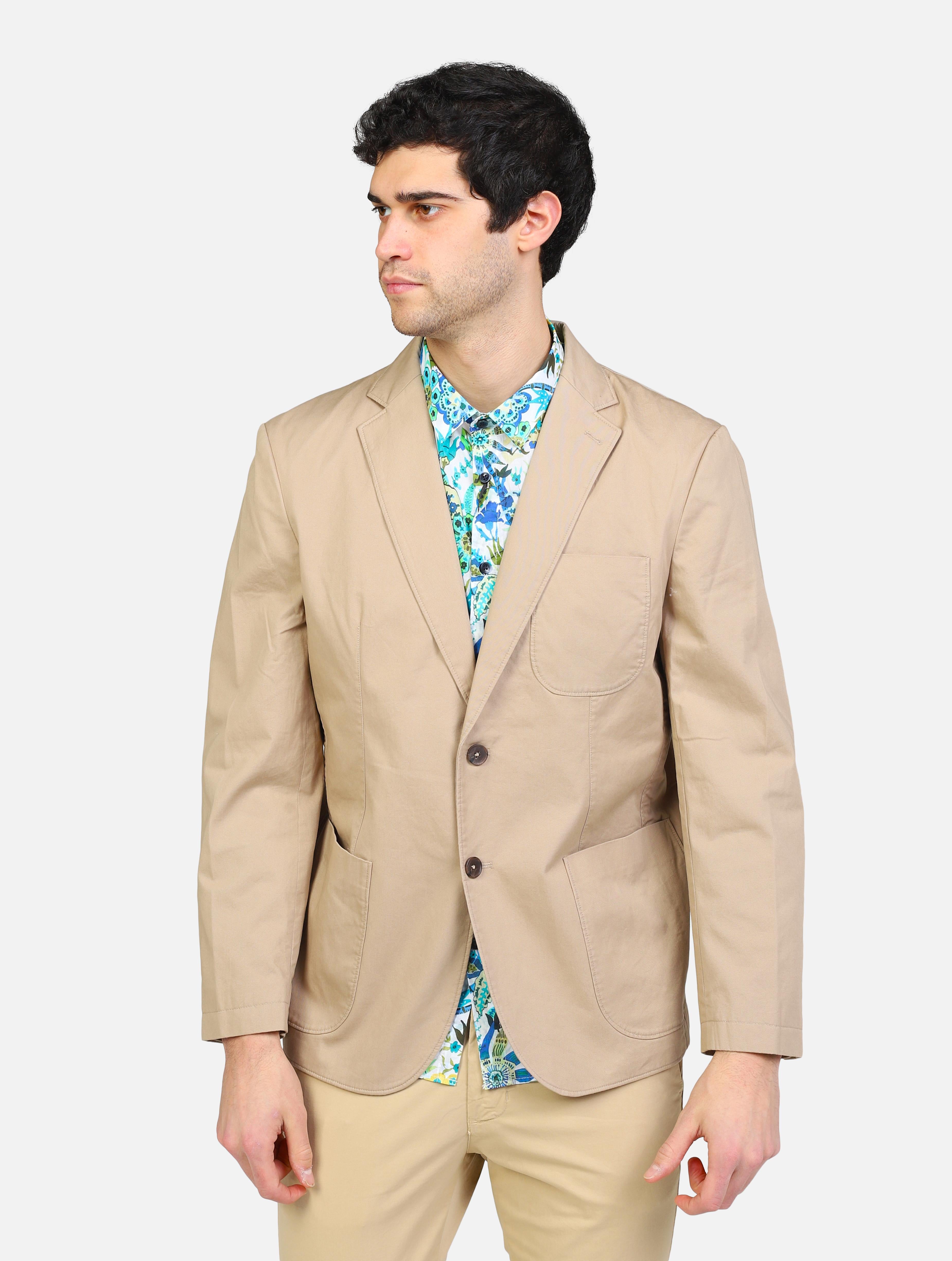 Art 16096399: giacca monopetto con chiusura a due bottoni, due tasche anteriori e taschino; regular fit beige uomo 