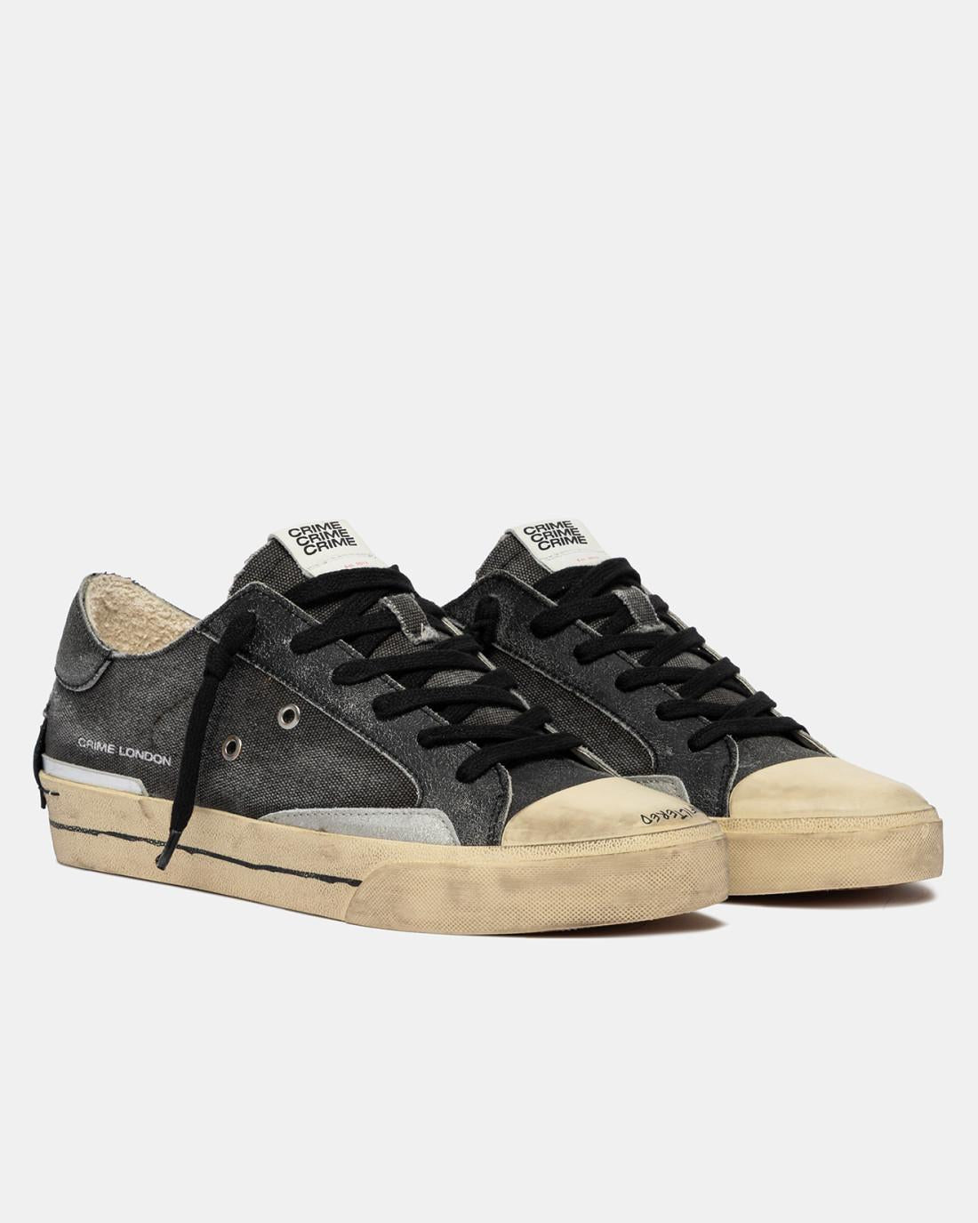Sneakers bassa in vera pelle nero uomo 