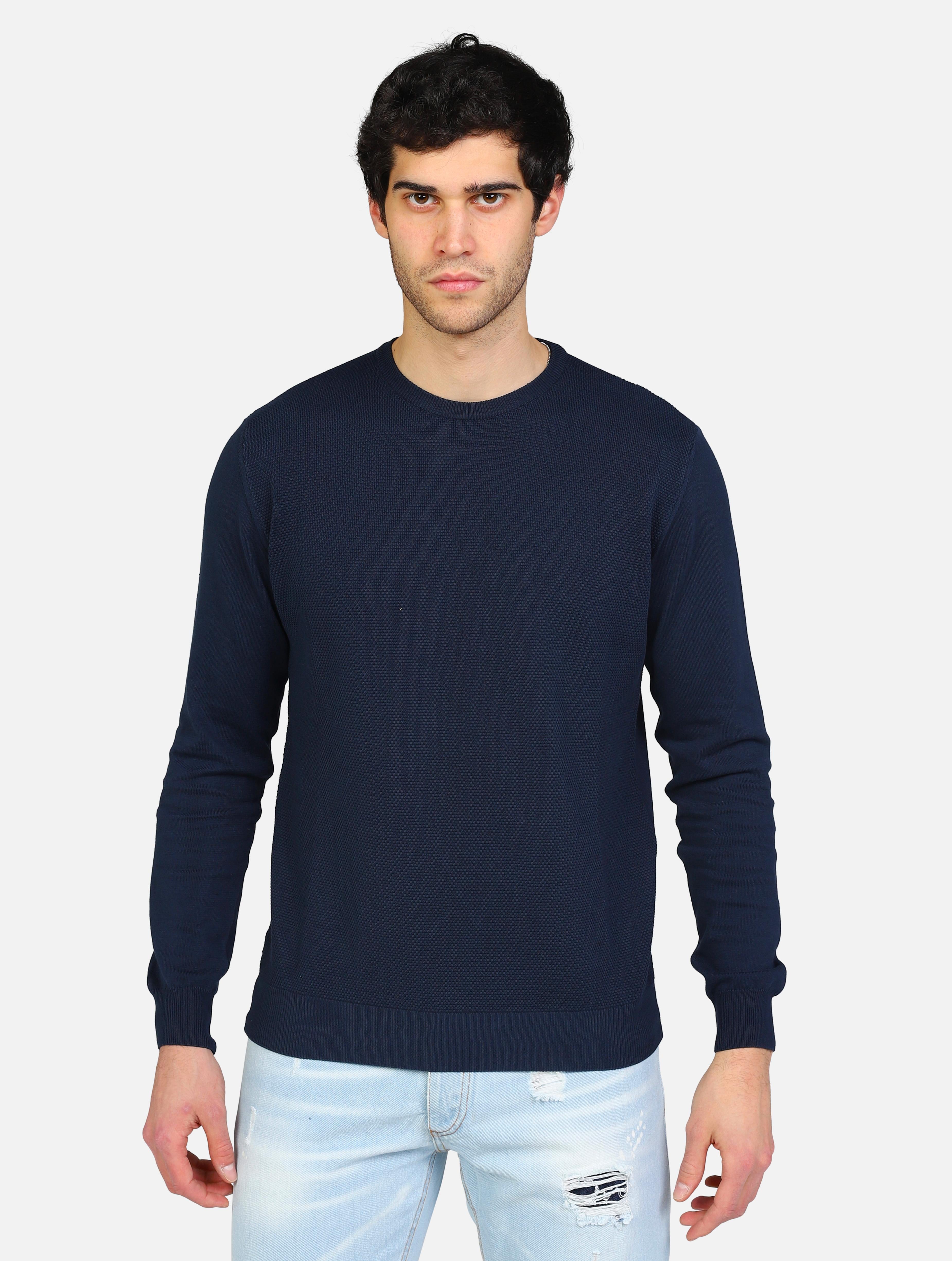 Art mapucorisblytt19: maglione puro cotone punto riso con toppe blu uomo 