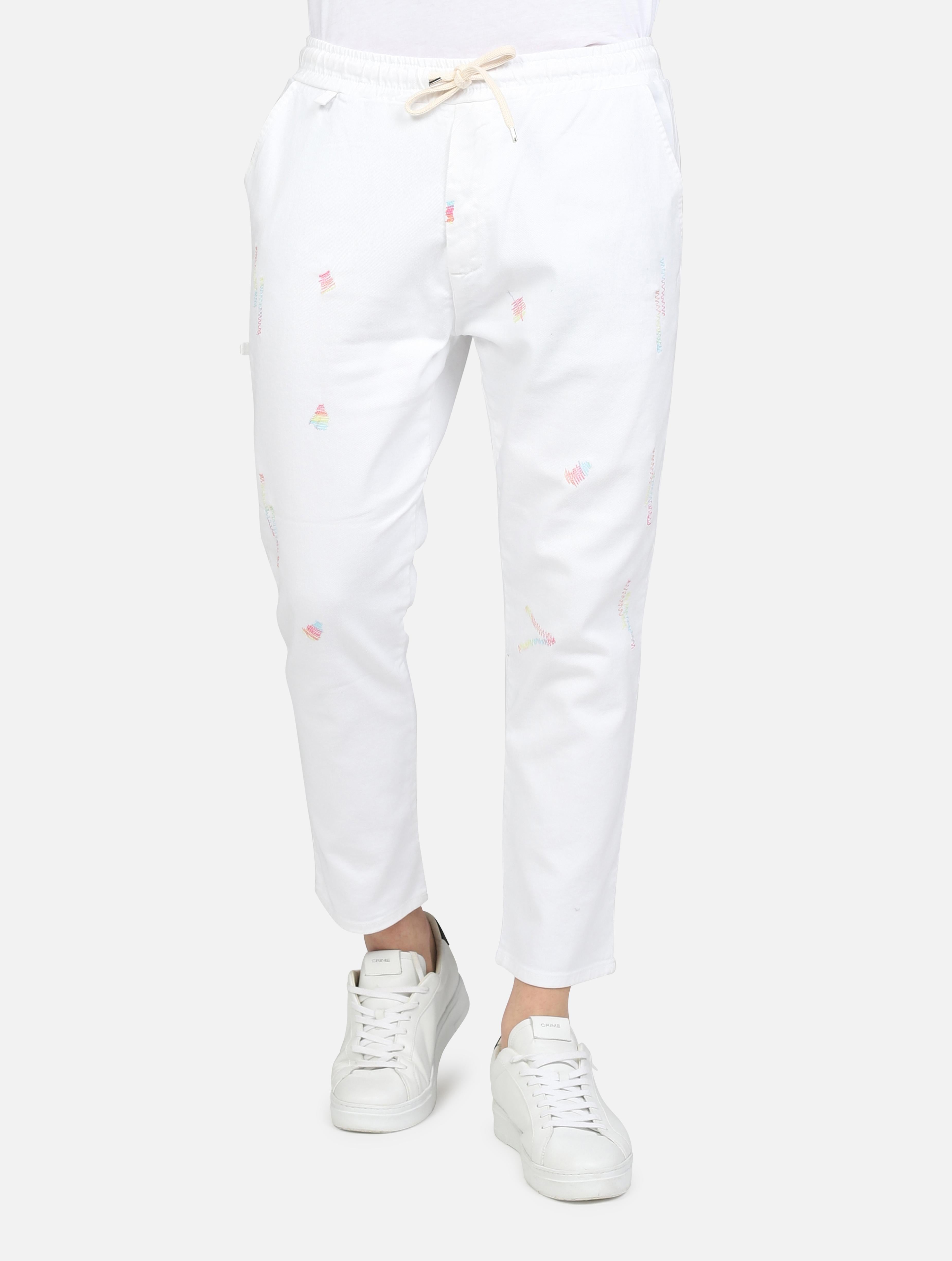 Art roctcricbi: pantalaccio cargo con tasche a taglio e cuciture colorate bianco uomo 