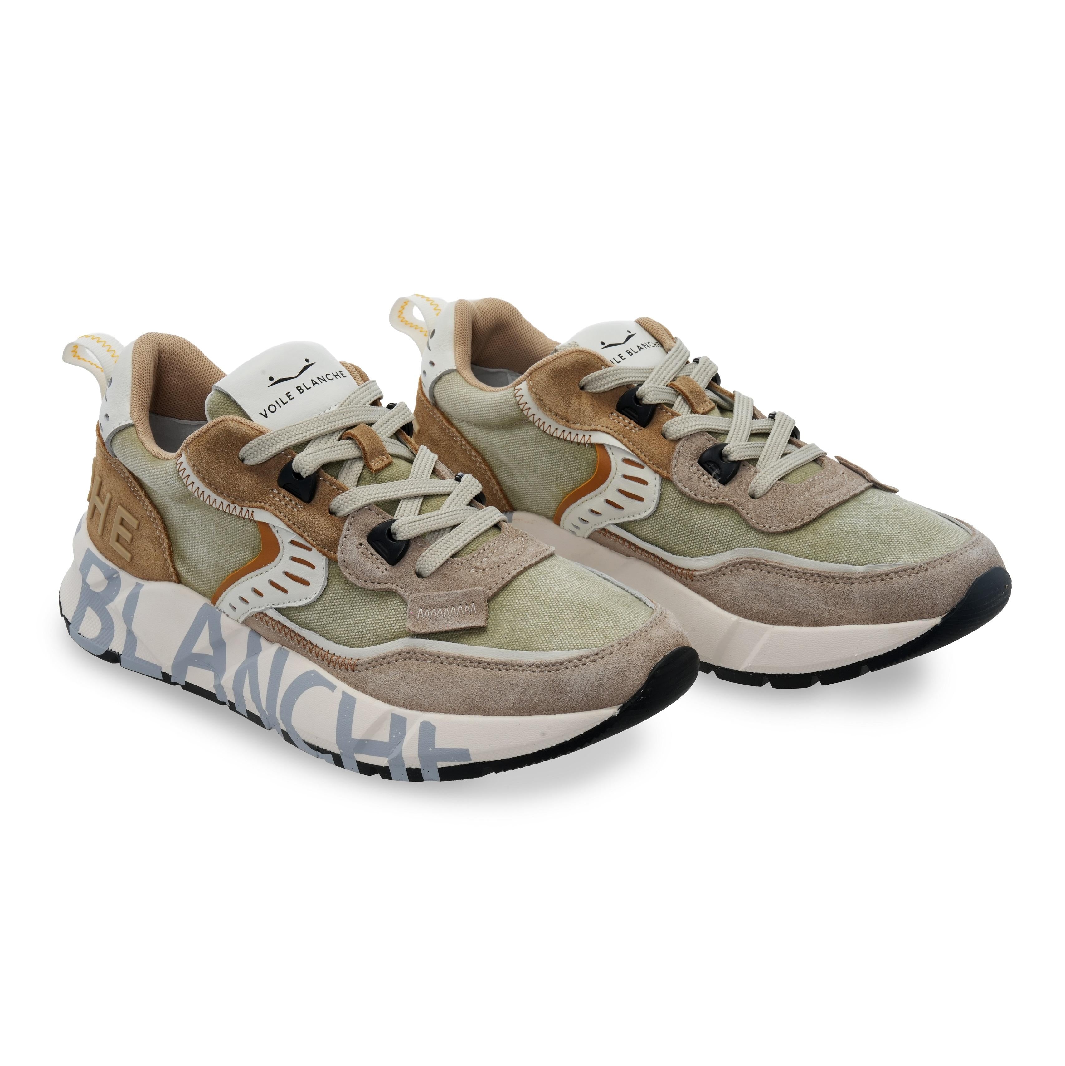 Scarpa running canvas delavè army-green-beige sand-caramel uomo 