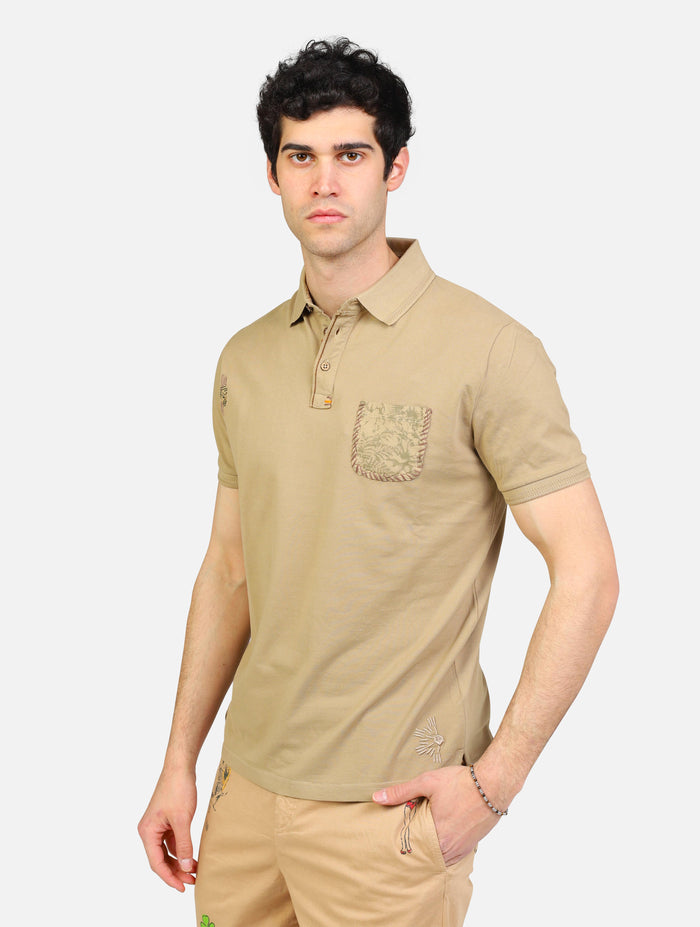 art. mk891090: polo mezza manica piquet con taschino popeline stampato
