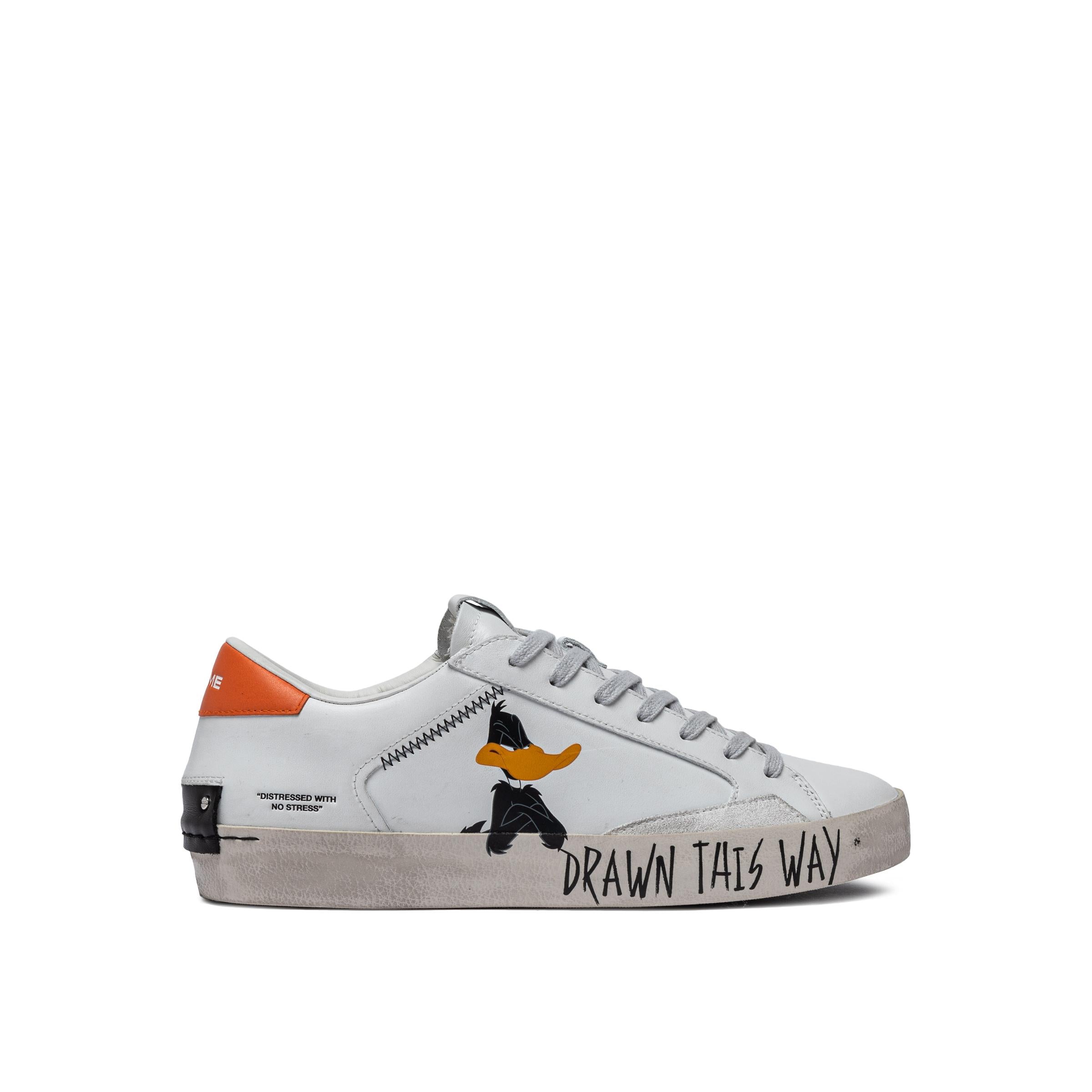 Art distressed 77201pp7: sneakers realizzata con materiali di prima qualità, tomaia e fodera in pelle, disegno e scritta sul lato white orange uomo 