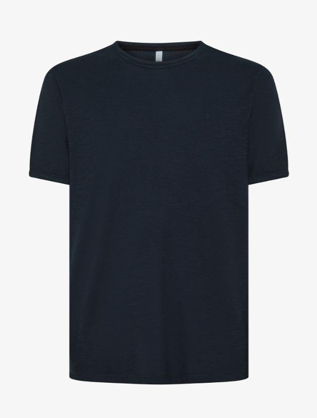 art. t35118: t-shirt round bottomjersey in cotone, maniche corte, girocollo con interno collo floreale