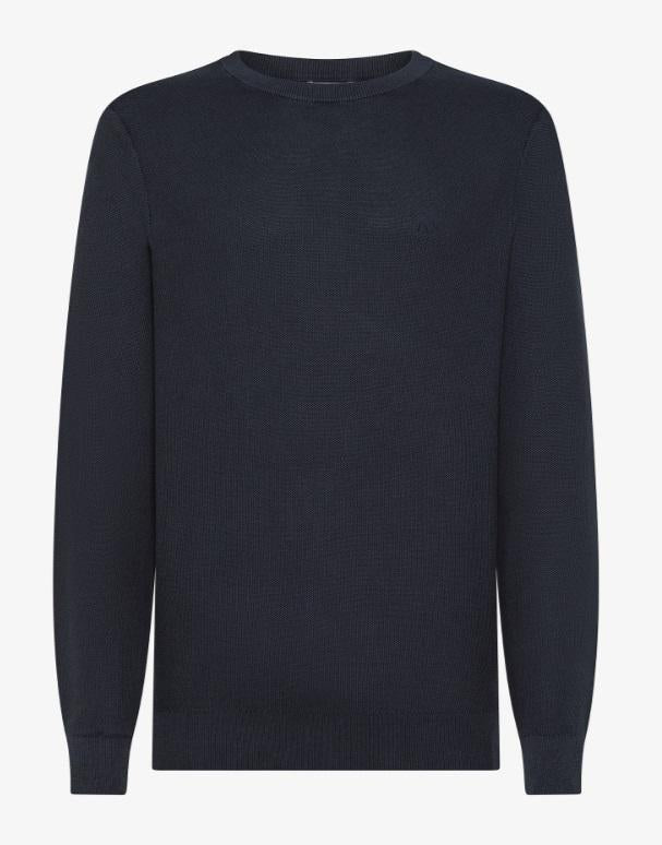 Art k35118: maglia in cotone manica lunga piquet, girocollo e bordi a costine navy blue uomo 