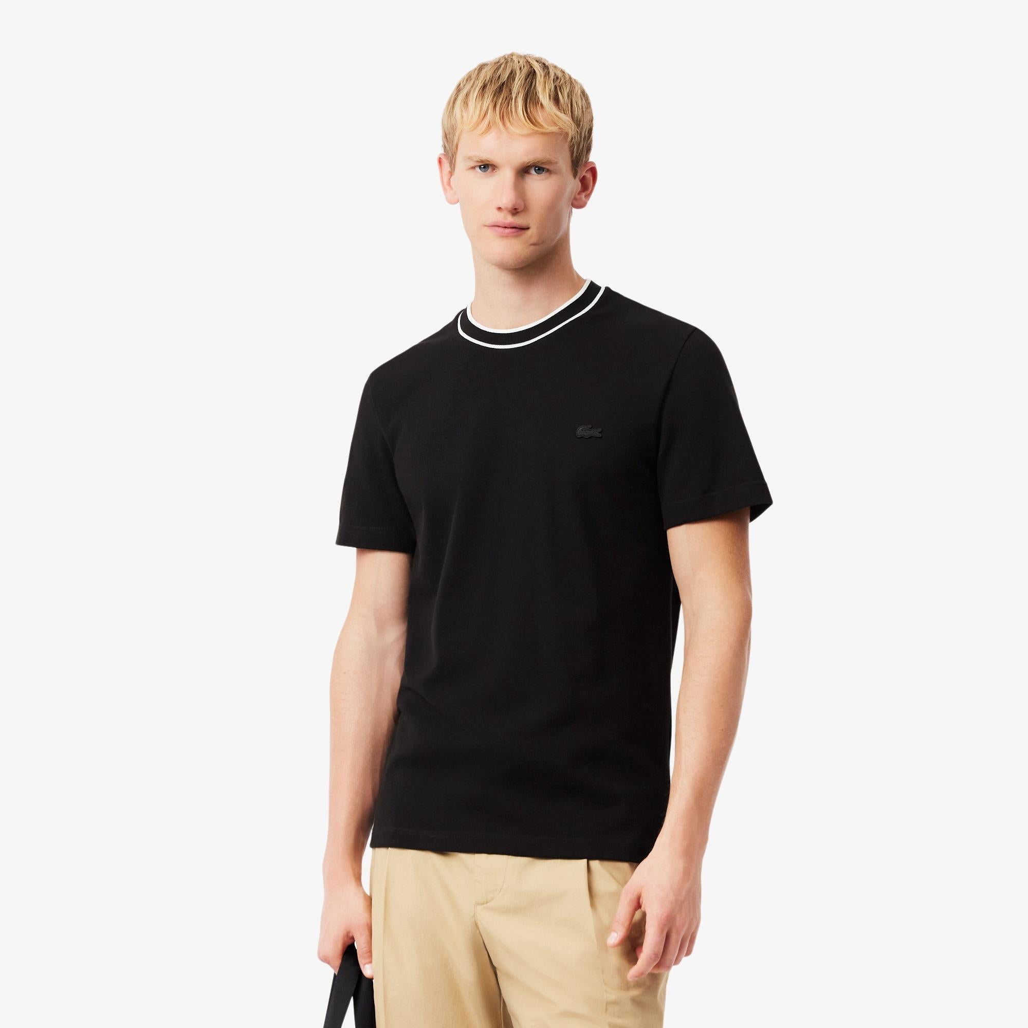 Art th8174: t-shirt girocollo con contrasto di colore sul colletto blu uomo 