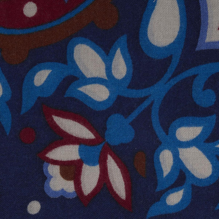 Blu sciarpa ricamata in pura lana vergine