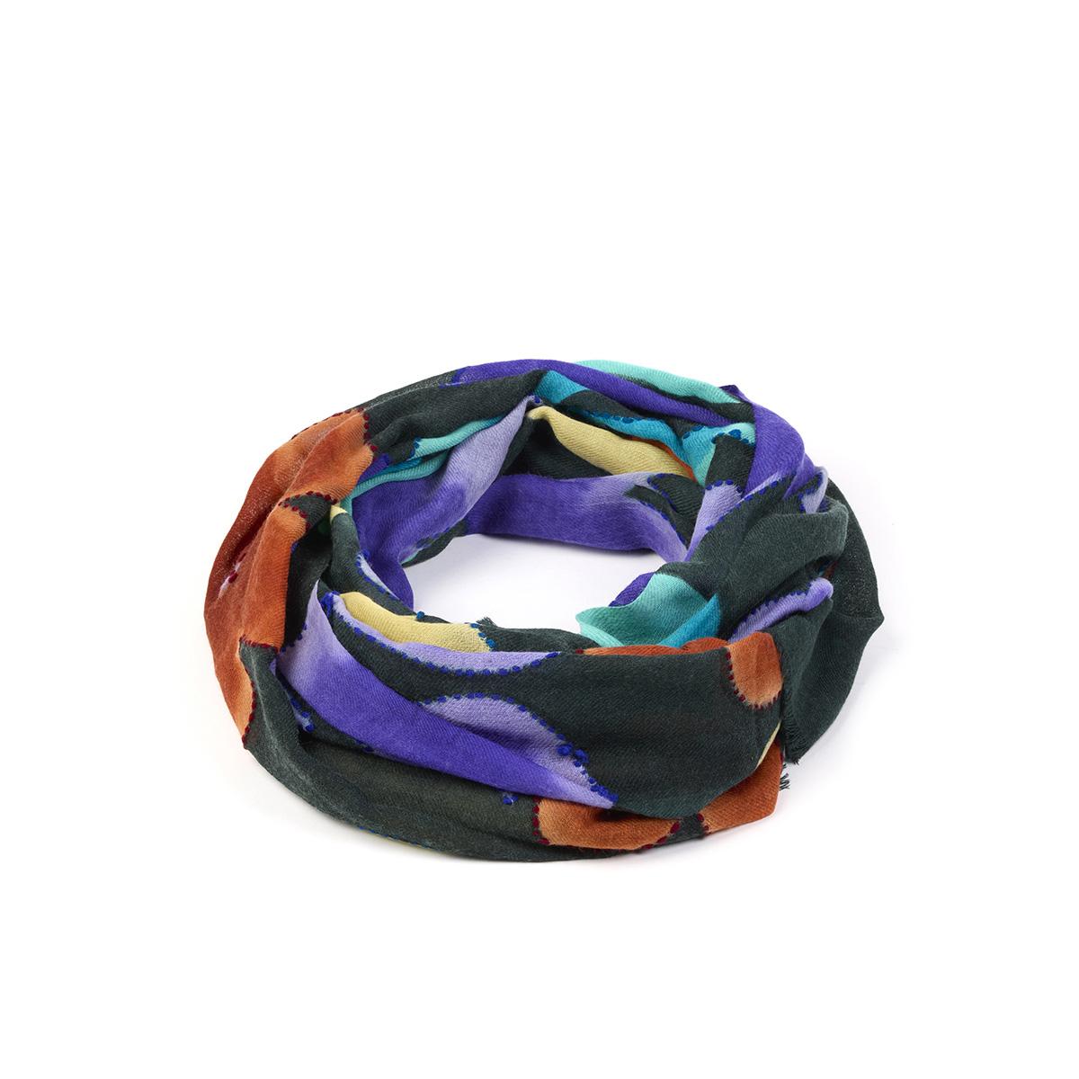 Tropea sciarpa ricamata in pura lana vergine turchese uomo 